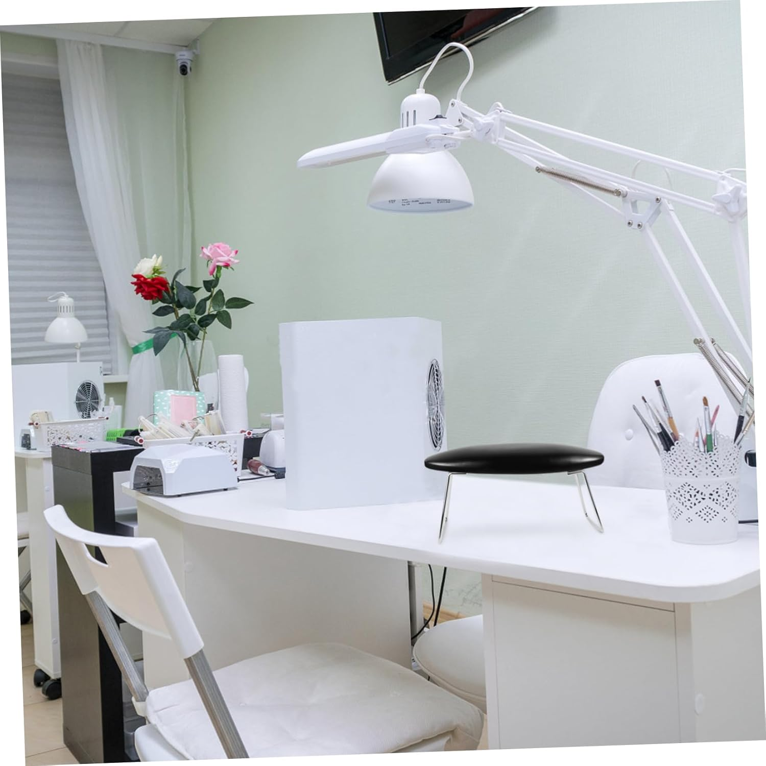 Leather Nail Art Hand Pillow Cushion with Bracket Arm Rest Manicure Tool for Nail Salon Training and Home Use Black Armrest for Stable Finger Support image number 2