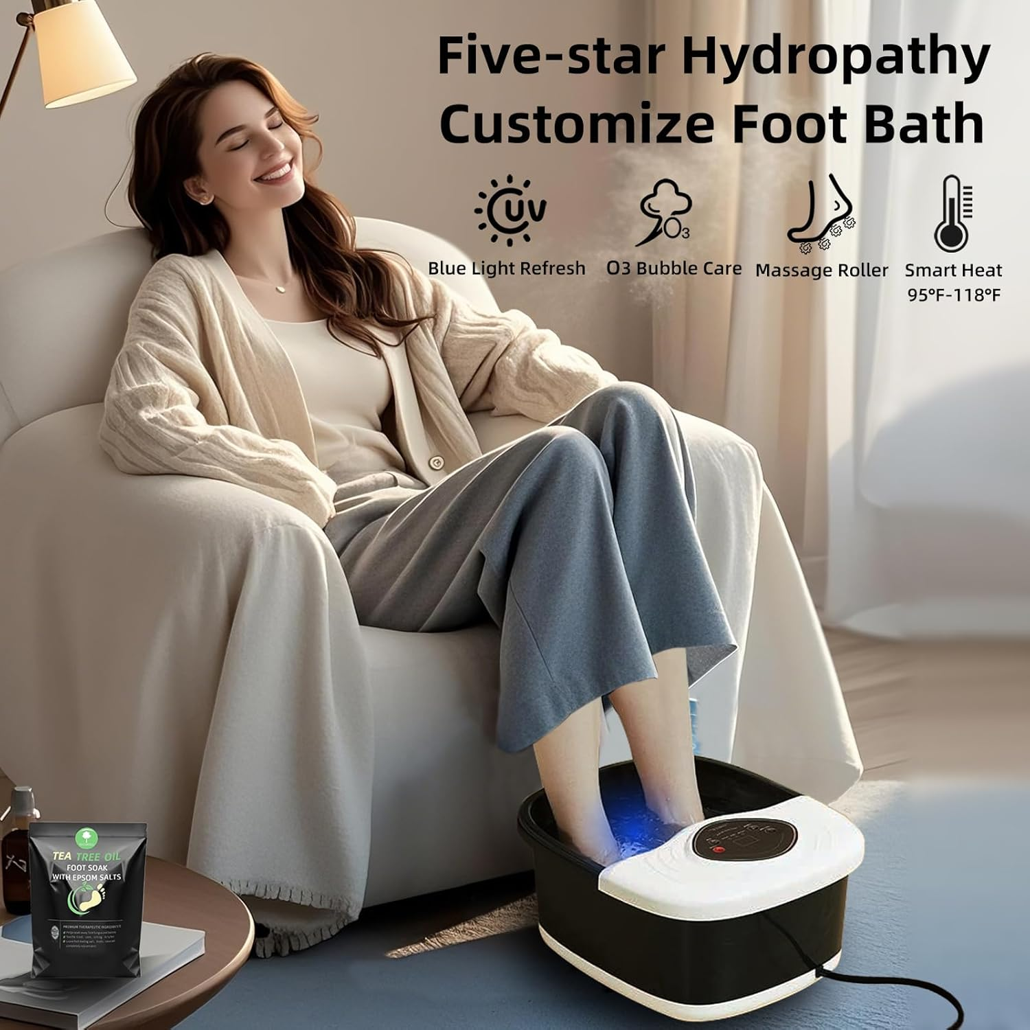 Closewave Foot Spa Bath Massager with Heat, UV & Ozone Bubbles,Shiatsu Rollers Epsom Salt Temperature Control, Relieves Stress and Feet Pain - Home Pedicure Soaking Tub Gift for Women/Men, Mom/Dad