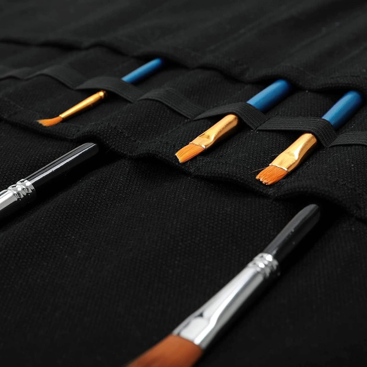 Paint Brush Roll Canvas Pouch, 30 Slots Holder Roll up Bag, Artist Acrylic Oil Watercolour Case, Student Draw Pen Gouache Watercolor Oil Storage (Black) image number 1