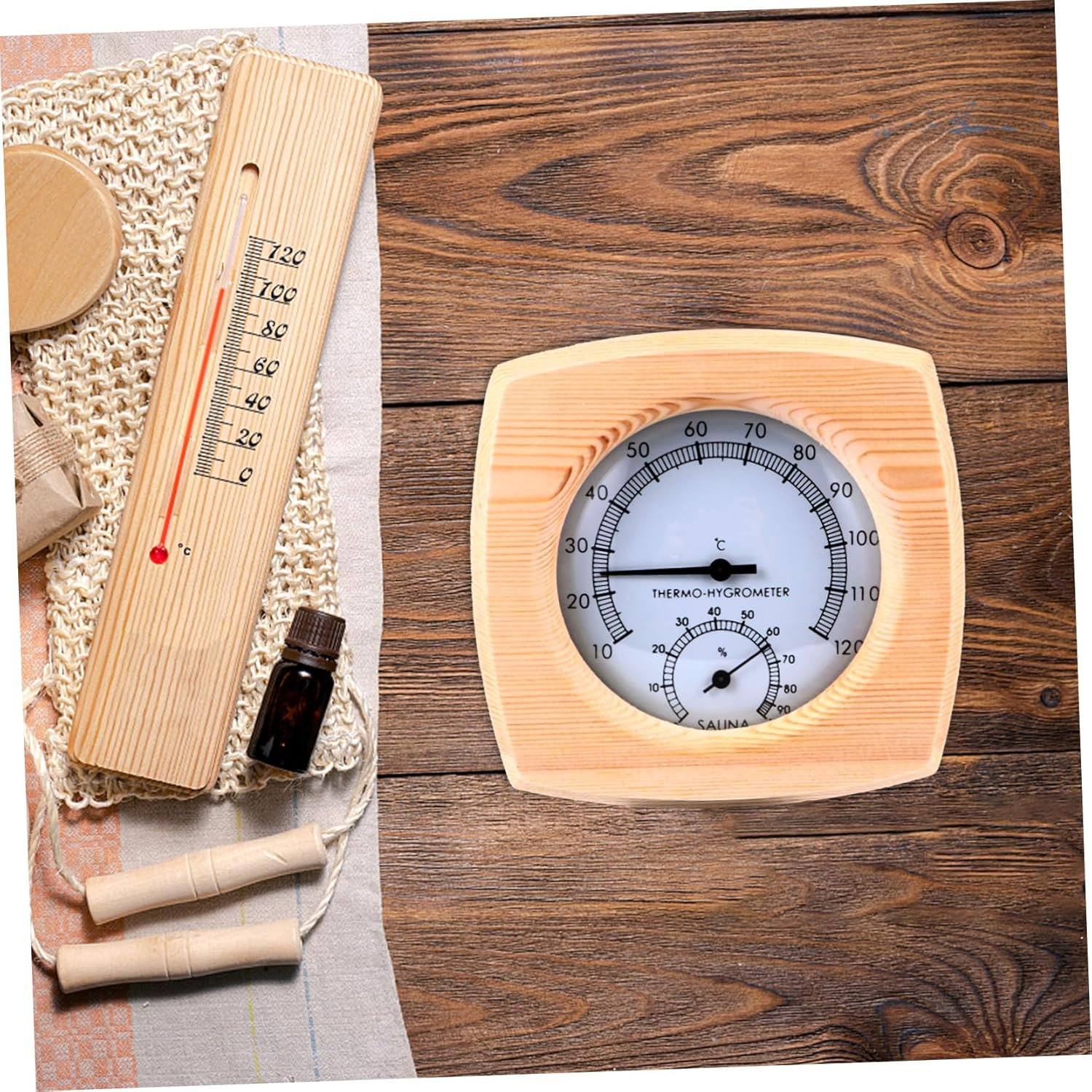 Kisangel Sauna Thermometer Hygrothermograph Wooden Thermometer and Hygrometer for Sauna Accessory image number 4