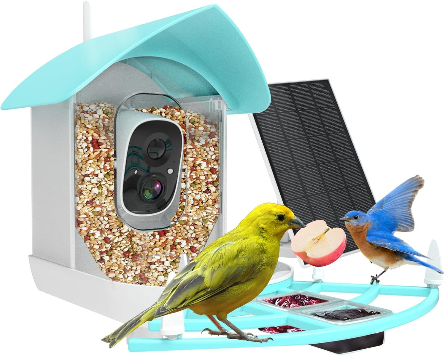 Smart Bird Feeder with Camera,Ai Identify Birds Breed,Solar Powered Wifi FHD 2K Live View Camera,Auto Capture Video,Backyard Garden Bird Watching,Motion Detection,Cloud and SD Card Storage,Blue image number 1