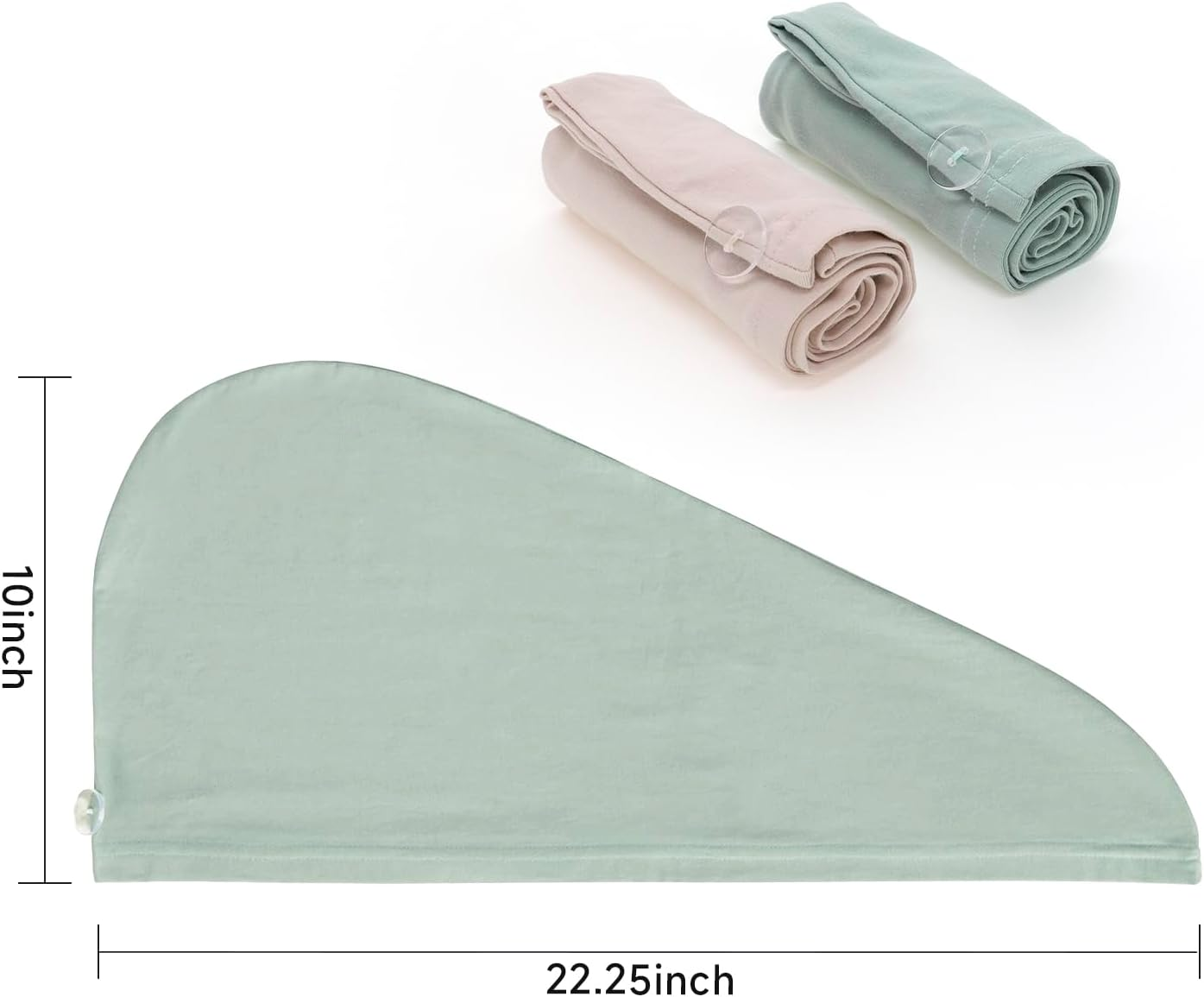 KISMETICS - 2 PCS Tee Shirt Drying Wrap, Frizz Free, Soft & Lightweight&Flexible, Hair Drying Turban, Gentle Drying Towel Wrap with Button, for Long Hair (Sage&Pink) image number 5
