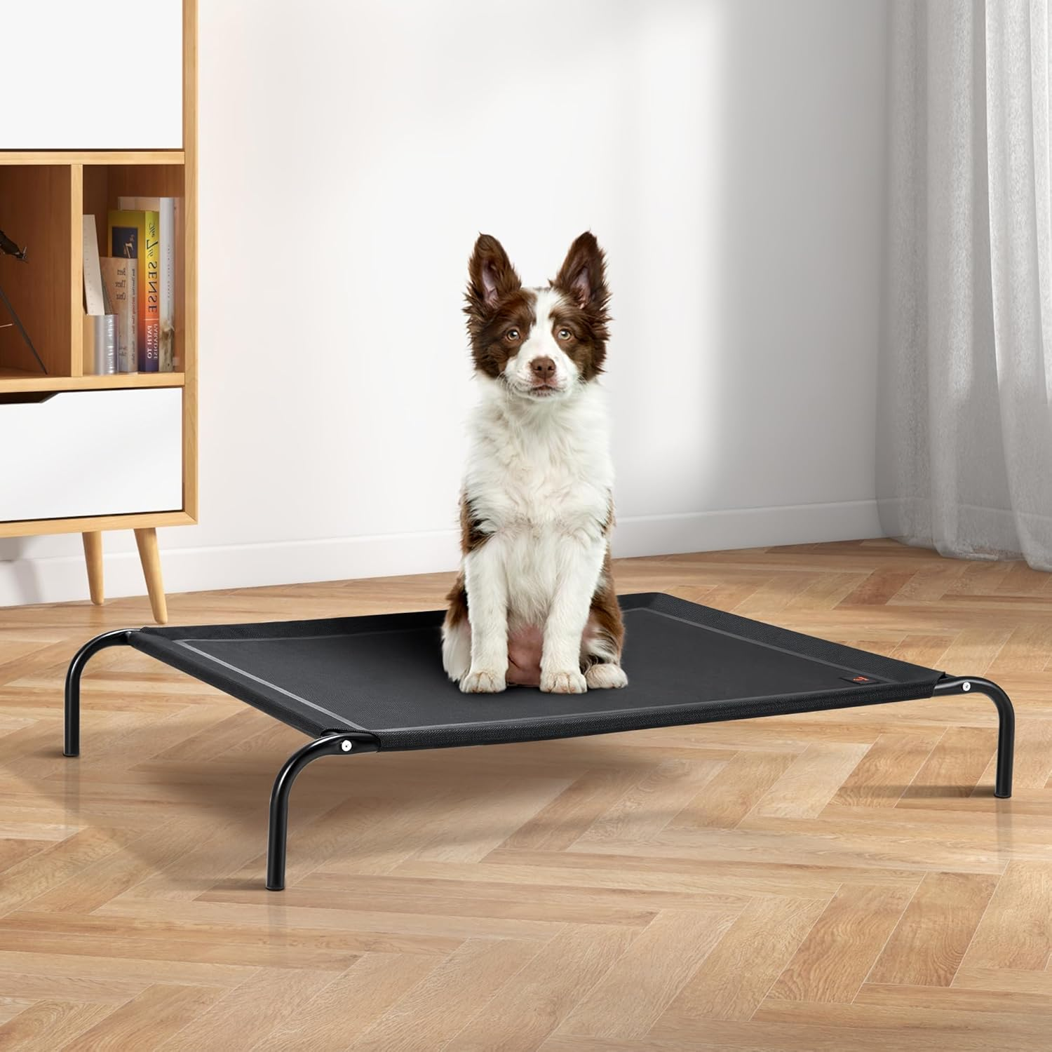 Petzly XXL Cooling Elevated Dog Bed for Large Dogs, Portable Indoor & Outdoor Pet Hammock with Washable Breathable Mesh, Upgraded Frame Dog Cot with Skid-Resistant Feet - Grey, 137X90X20Cm