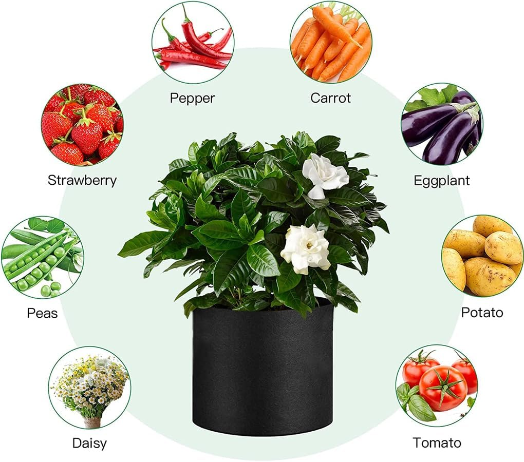Springup 5 Pack Grow Bags, Heavy Duty Thickened Non-Woven Plant Bag Plant Fabric Pots Planting Bags for Plants Vegetable, Herbs and Flowers, Black(1 Gallon) image number 5
