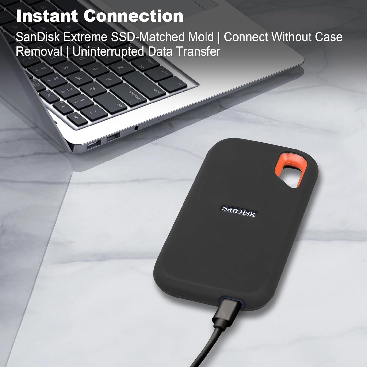 Lacdo Silicone Case Cover for Sandisk Extreme Portable SSD 500GB 1TB 2TB 4TB 8TB External Solid State Drive, Soft Silicon Protective Sleeve Skin for Sandisk Extreme SSD, Travel Pouch Storage Bag,Black image number 4