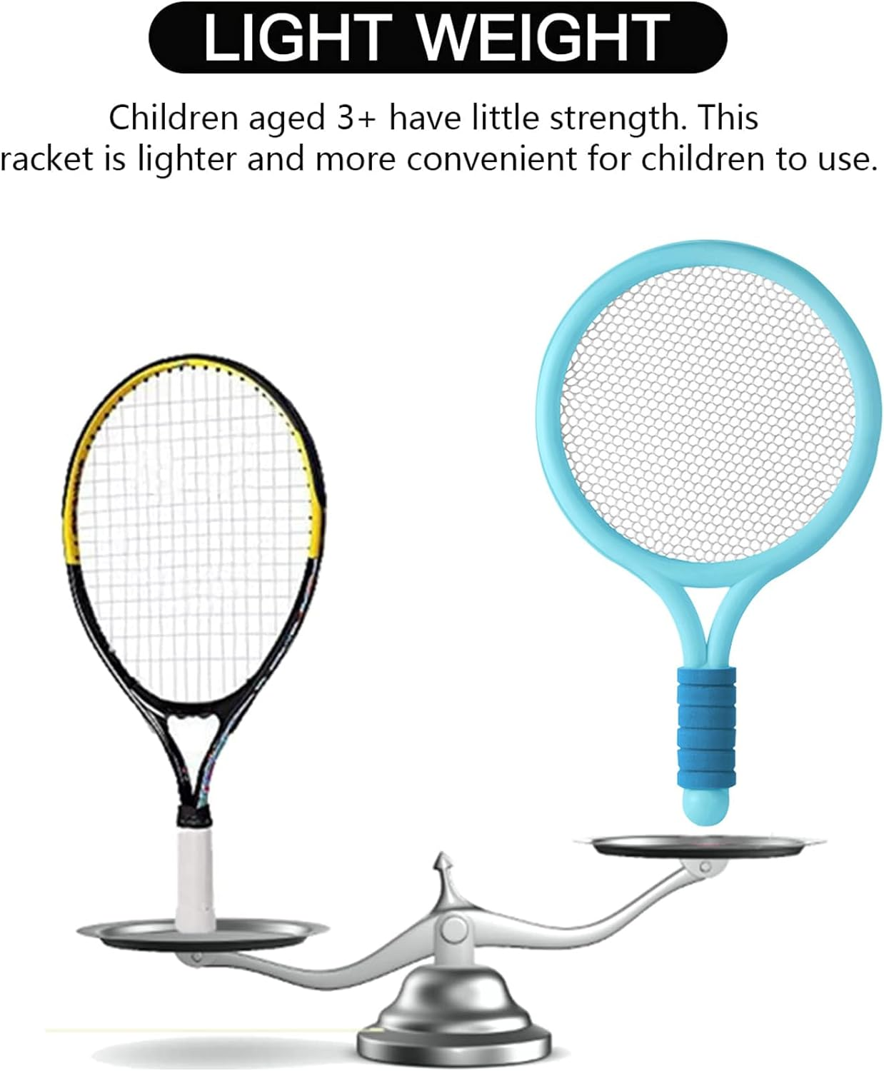 Kids Tennis Racket Set with Ball,16 Inch Plastic Tennis Racket with 4 Tennis Balls and 4 Shuttlecocks for Kid, Beach Kindergarten Baby Parent Child Interactive Toys, Outdoor/Indoor Sport Play(Blue) image number 2