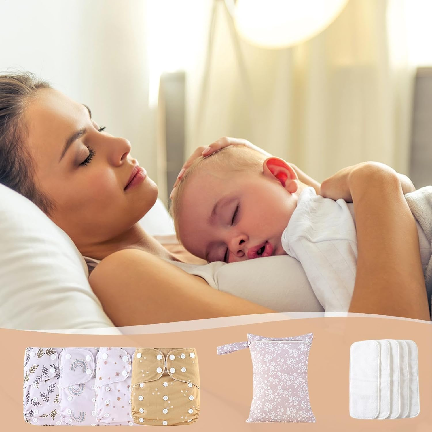 Reusable Cloth Diapers | Adjustable Washable Cloth Baby Diapers | 4X Absorbent Liners with 4 Inserts & 1 Wet Bag, Waterproof Cover for Toddler Boys Girls - B image number 2