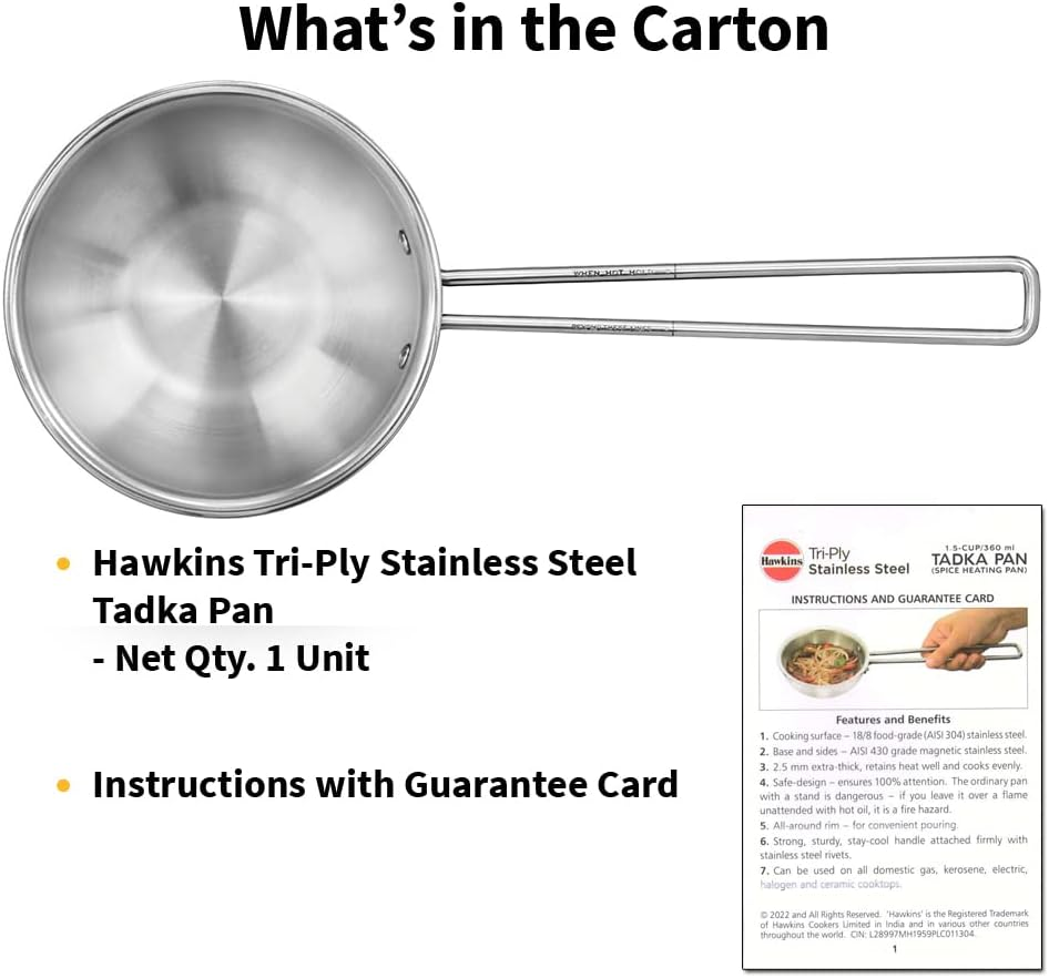 Hawkins 2.5 Cup Tadka Pan, 600Ml Triply Stainless Steel Pan, Silver (STP25) image number 2