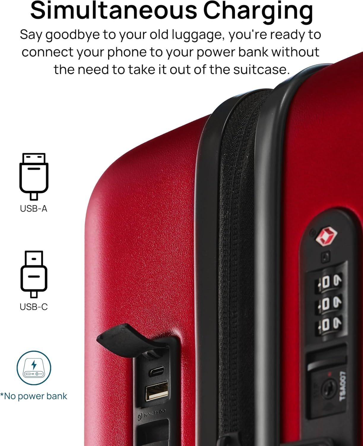 NINETYGO Carry on Luggage 22X14X9 Airline Approved, 20 Inch Hardshell Spinner Hardside Suitcase with Wheels, USB Port, TSA Lock for Travel Quick Getaway Business, Vermilion Red image number 2