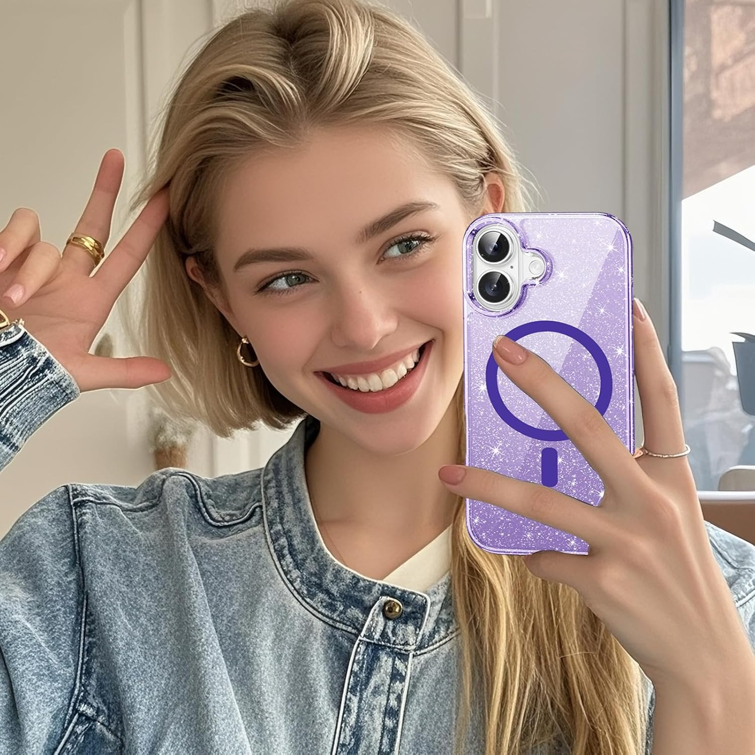 ROUMAYMAY Glitter Transparent Case for Iphone 17, Strong Magnet [Compatible with Magsafe] Shiny, Shockproof, Soft, Durable, Sparkling Mobile Phone Case for Iphone 17, Purple