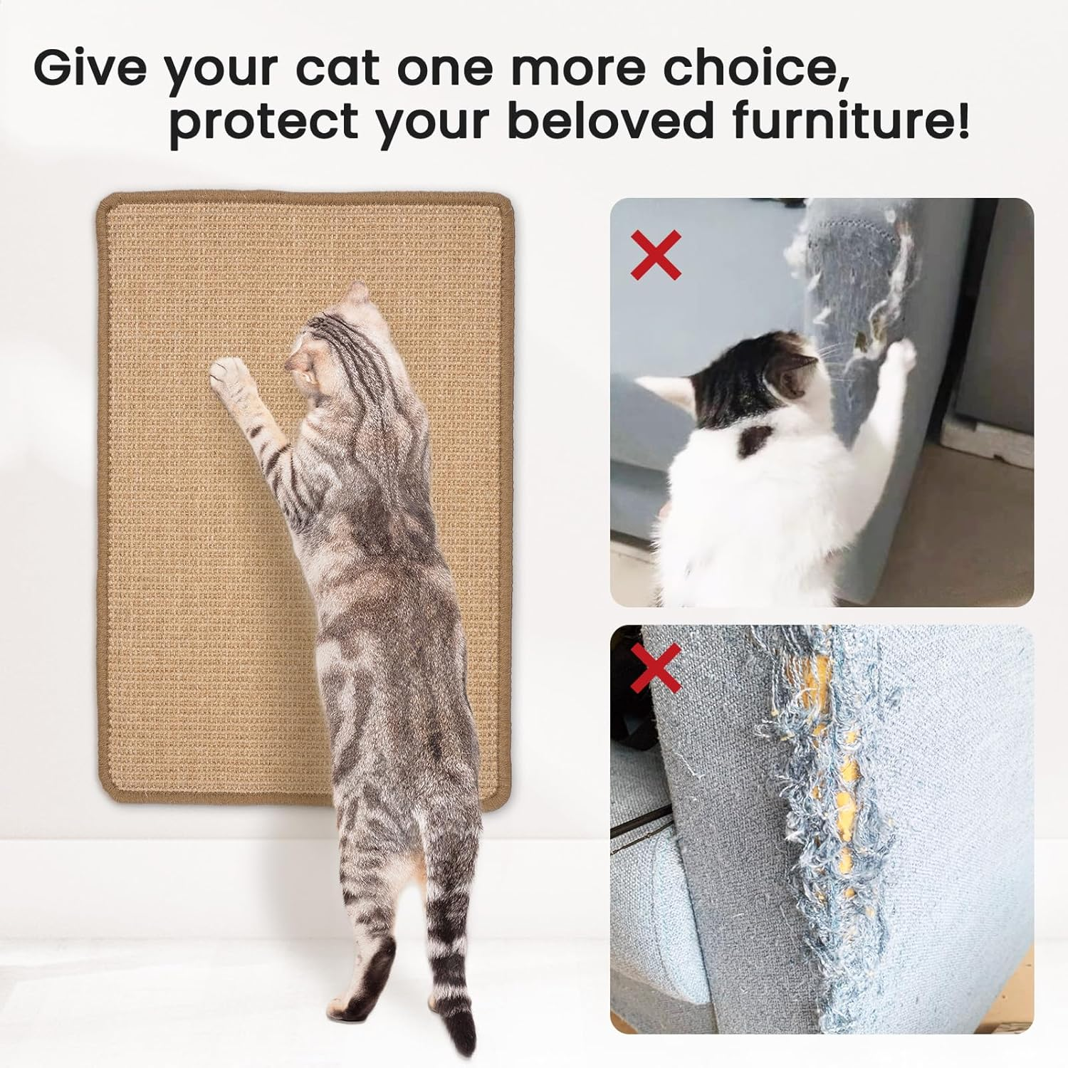 DKTIE Cat Scratcher Mat JMD2306 - Natural Sisal Material, Thick and Durable Anti-Slip, Protects Carpet, Sofa, Wall, Furniture (M - 15.7'' X 23.6'' - Multi-Colored) image number 6