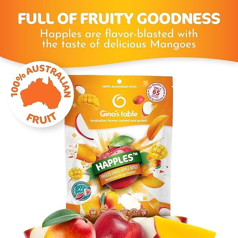 Gina&rsquo;S Table Happles 18G Freeze-Dried Fruit Snack &ndash; Natural Freeze-Dried Fruit &ndash; Apple Crisps &ndash; Healthy Fruit Snacks for Kids &ndash; Low-Calorie Snacks &ndash; Apple & Mango (10 Pack)