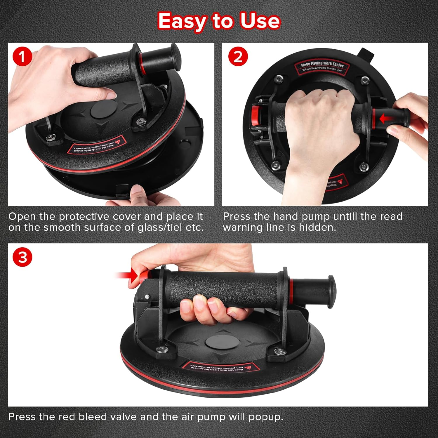 Glass Suction Cups,8"Heavy Duty Suction Cups 662 Lbs Load Capacity Powerful Industrial Glass Suction Cups for Lifting Large Glass Tile Granite image number 1