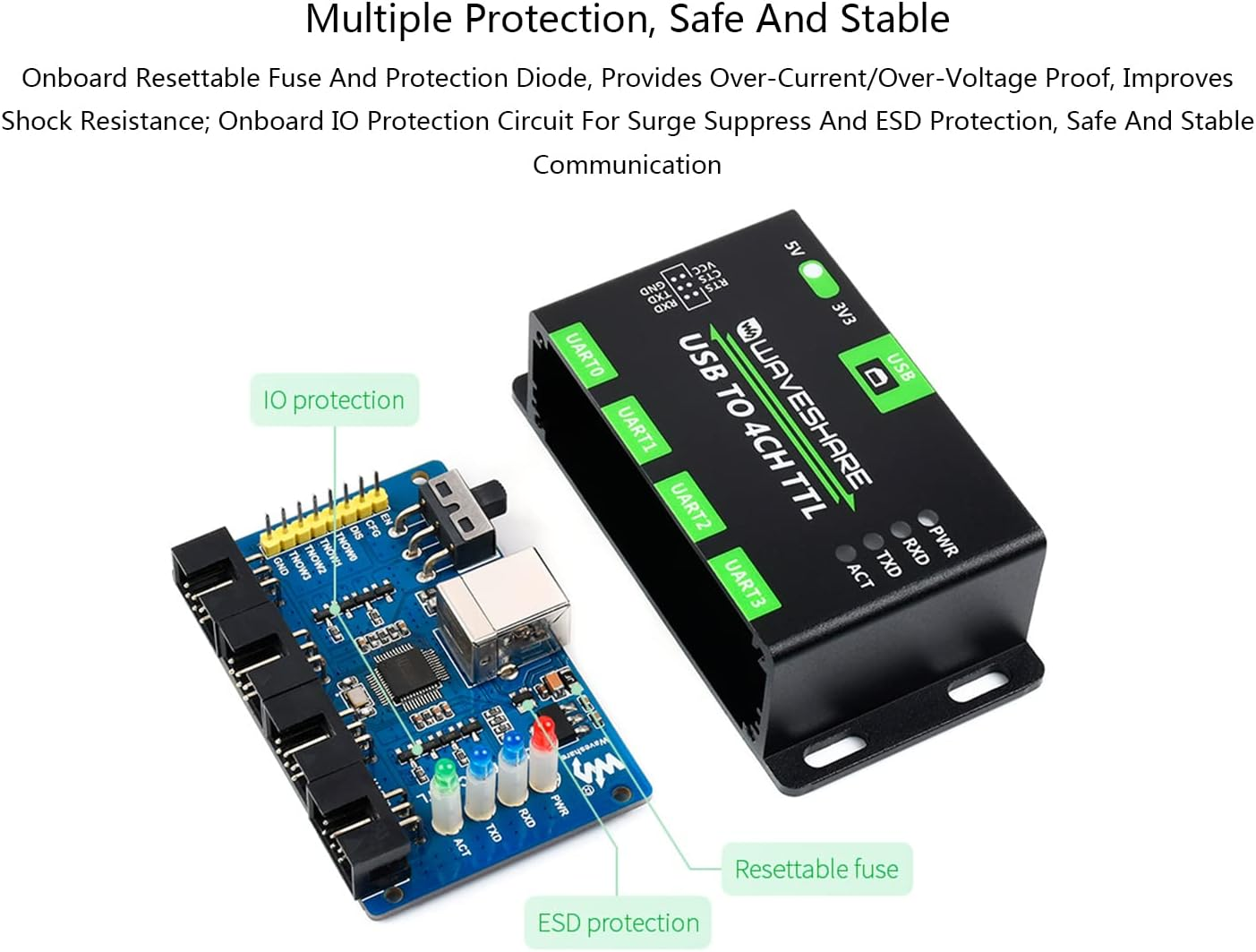 Industrial USB to 4-CH TTL Converter Adapter USB to UART Support Multi Protection /Systems /Win7/8/8.1/10/11, Linux, Etc image number 1