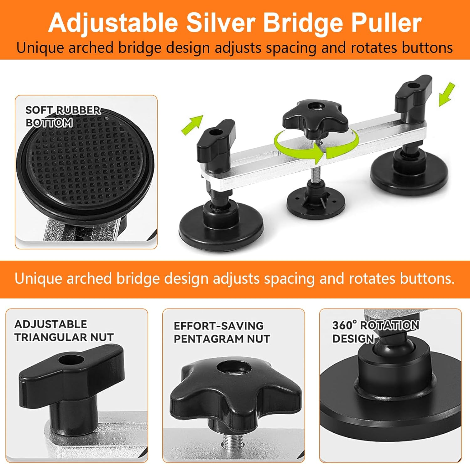 97Pcs Dent Puller Kit, Paintless Dent Removal Kit for Dent Repair, Car Dent Repair Kit with Golden Lifter, Bridge Puller, Slide Hammer T-Bar, Car Dent Puller for Car Refrigerator Door Ding Repair image number 5