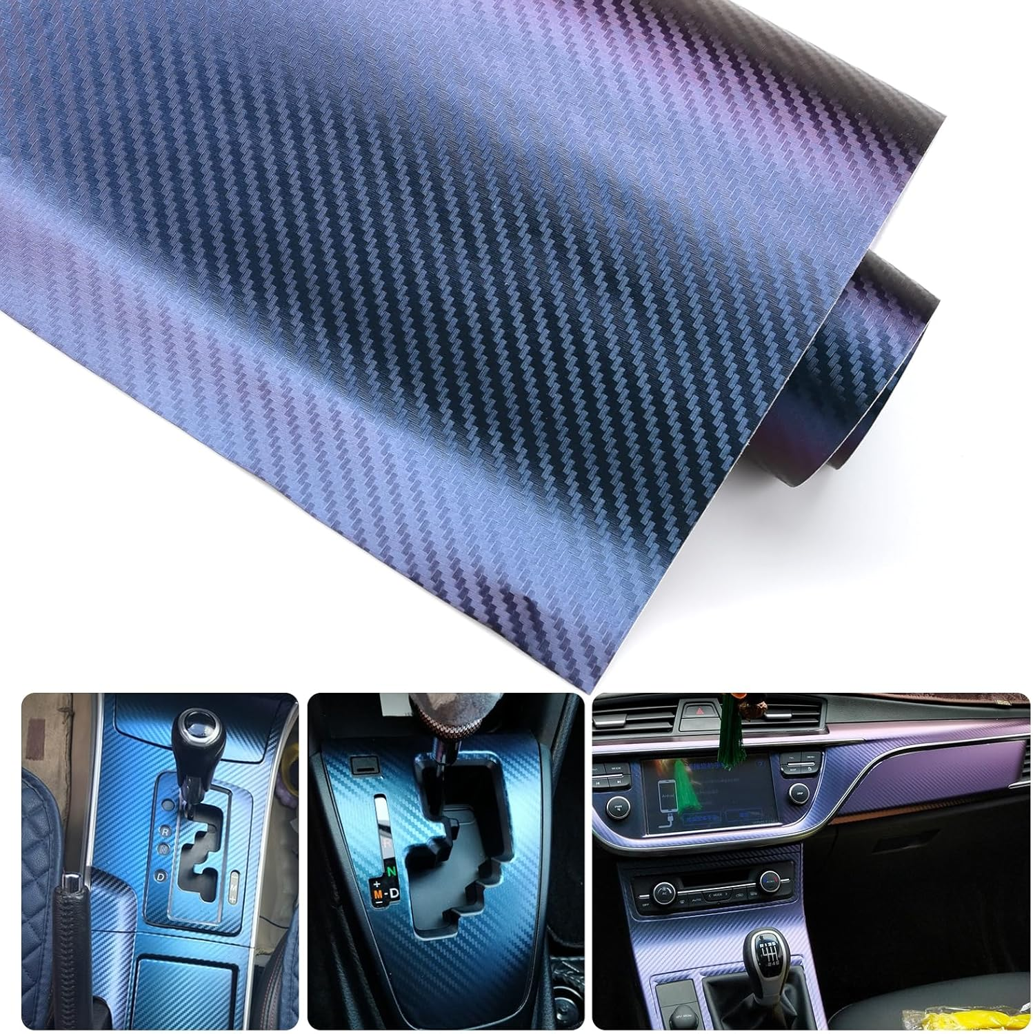 Chameleon Blue to Purple Carbon Fiber Car Vinyl Wrap Sticker Decal Sheet Self Adhesive Bubble Free (1Ft X 10Ft)