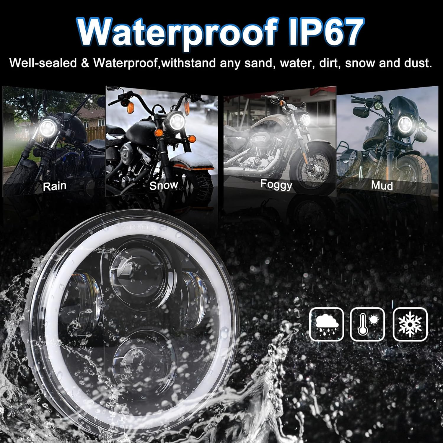 PXPART Motorcycle 5.75Inch Headlight with White DRL Halo Ring 5 3/4 Led Headlight Compatible with Davidson Sportster 883 1200 Dyna Street Bob Indian Scout image number 4
