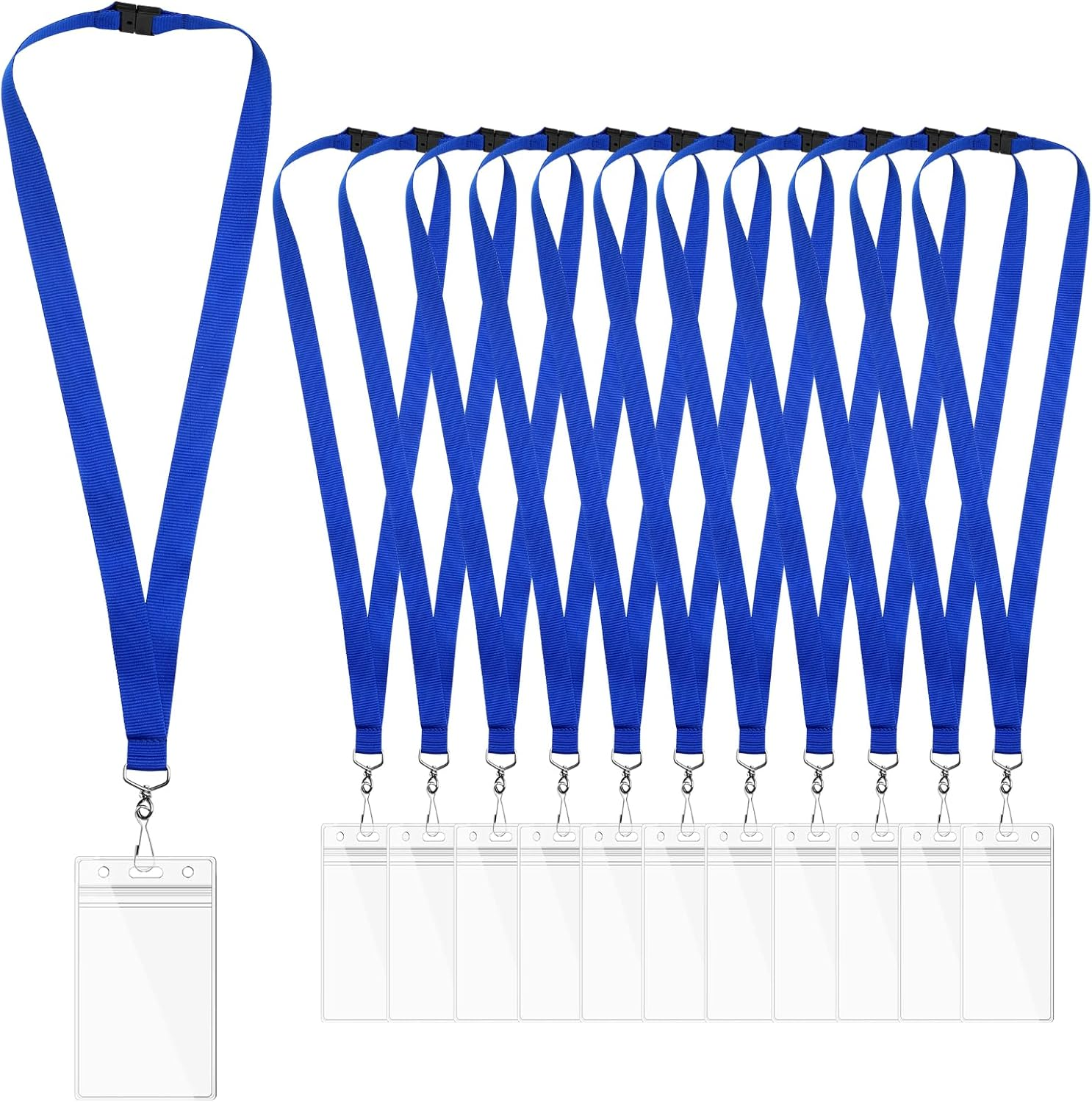 12-Pack Blue Safety Breakaway Lanyards with Waterproof Badge Holders, Metal Hook, Polyester Neck Straps for ID Cards, Events, Office, and Schools image number 4