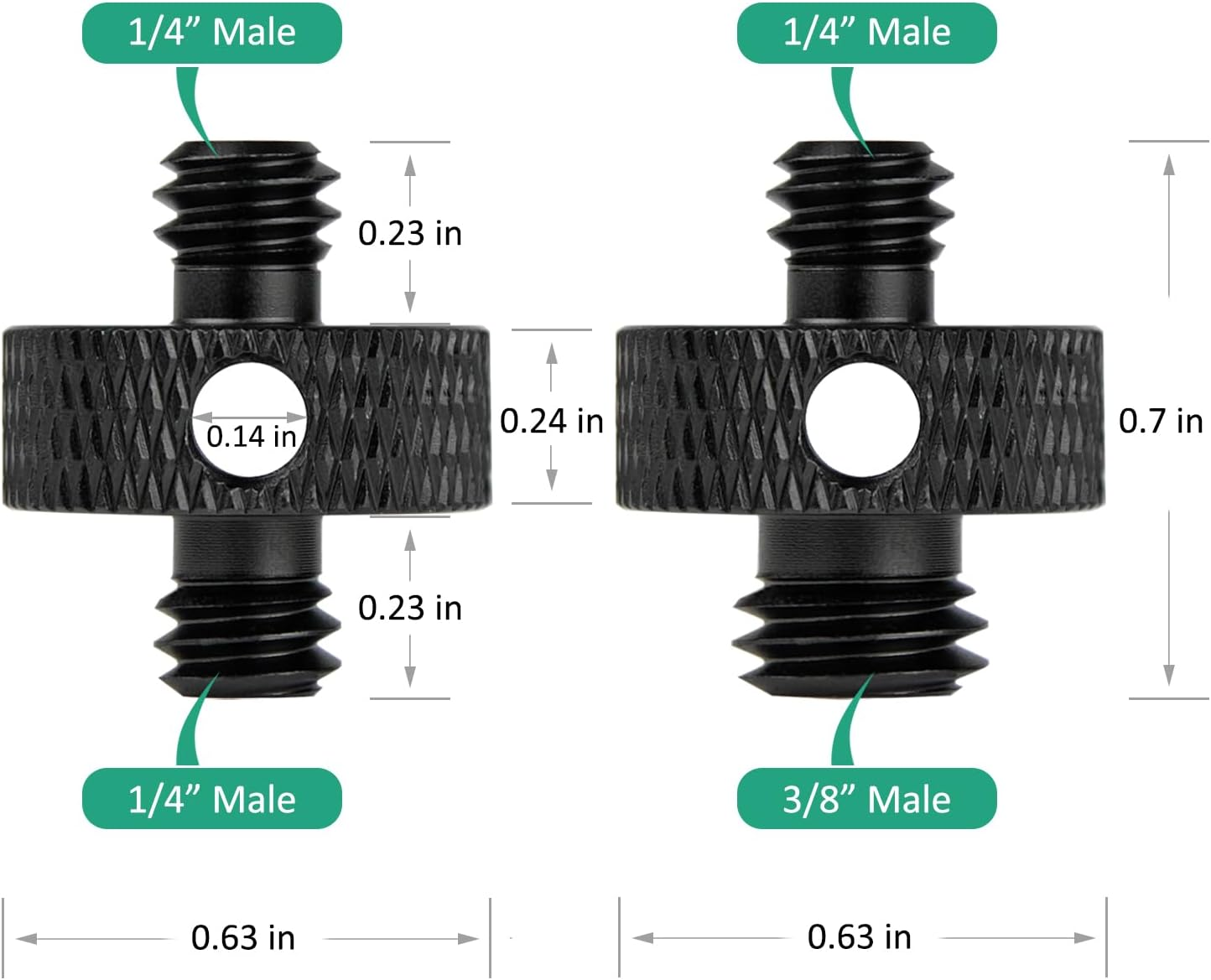 Rigych Camera Mount Screw 1/4" Male to 1/4" Male & 1/4" to 3/8" Tripod Screw Adapter with Hole 7 Pcs Set for Camera Tripod Mount Light Stand DSLR Equipped with Hex-L Key (Black) - Silver image number 2