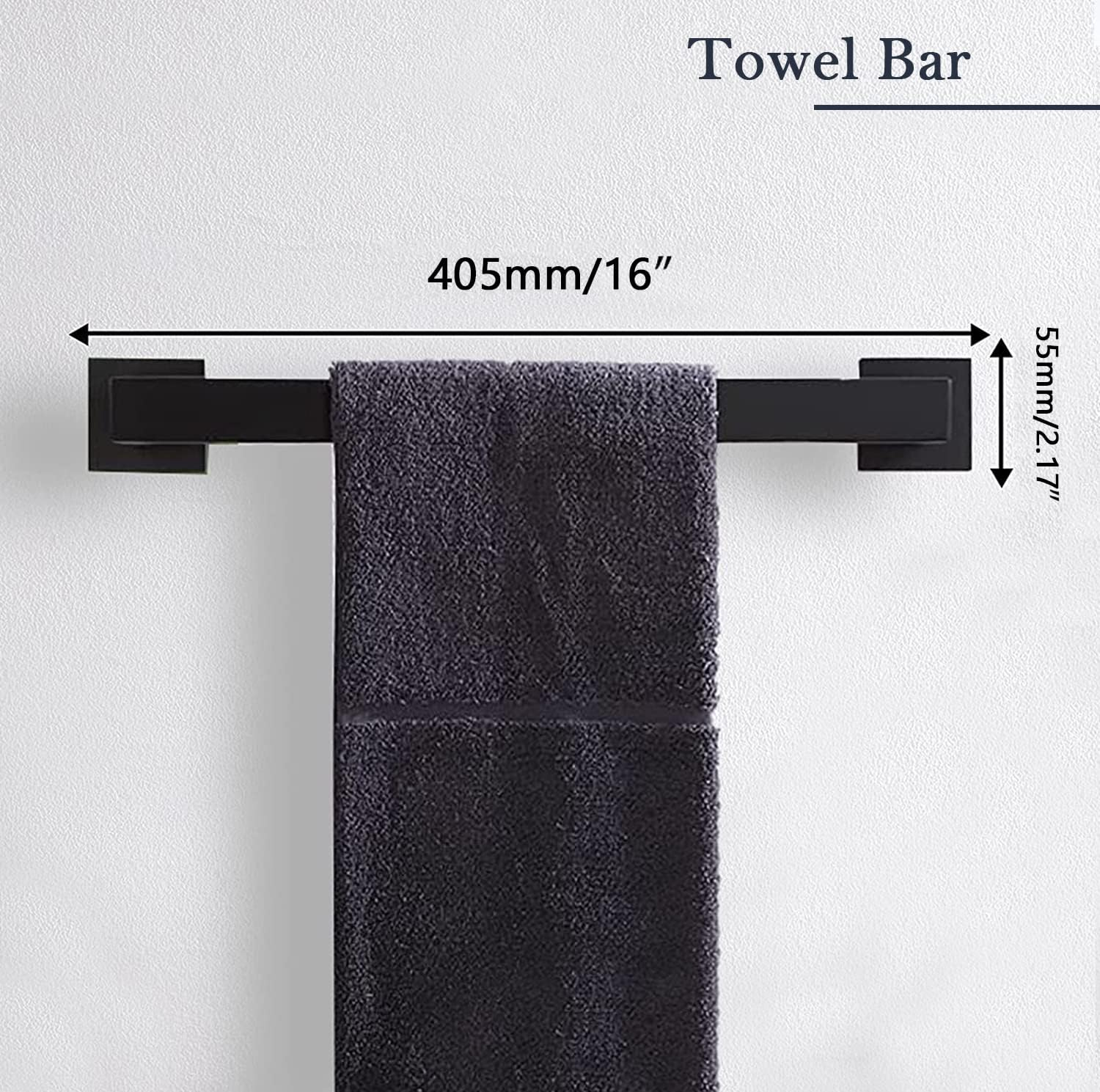 5-Pieces Matte Black Bathroom Hardware Accessories Set, SUS304 Stainless Steel Bath Towel Bar Set, Towel Racks for Bathroom Wall Mounted. image number 2
