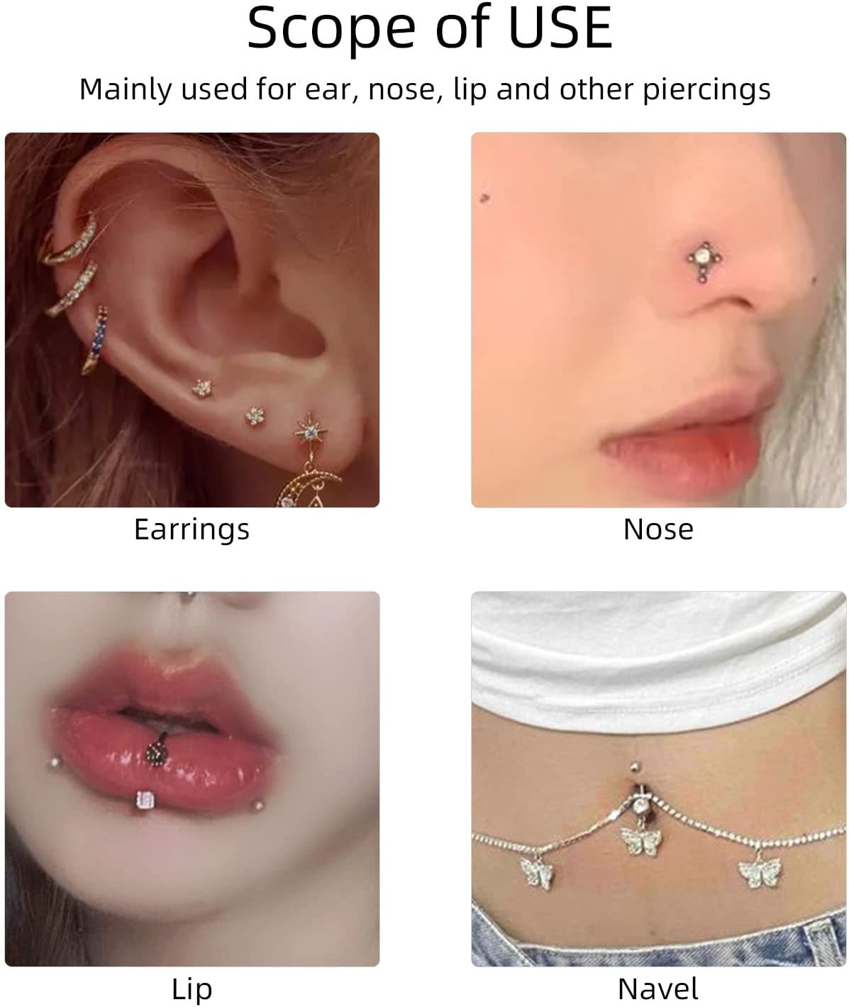 ATOMUS Body Piercing Needles, 10Pcs Stainless Steel Sterile Disposable Ear Nose Navel Nipple Lip Piercing Needles image number 4