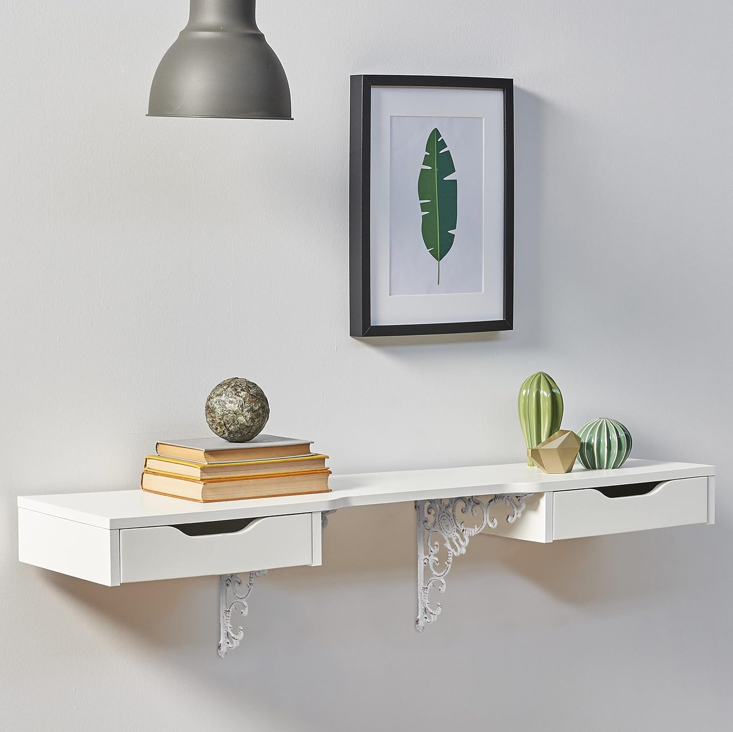 Relaxdays 2X Shelf Brackets, Cast Iron, Rack Support, Vintage Motif, HWD: 21.5 X 4 X 21.5 Cm, Angle for Shelves, White