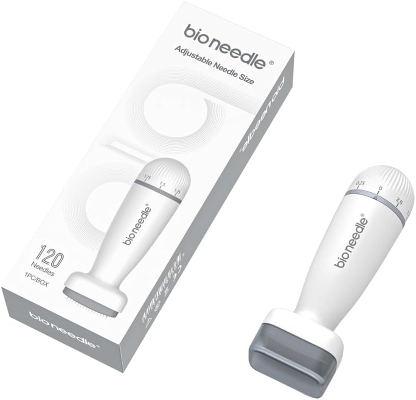 Bio Needle Adjustable Derma Stamp: 120-Pin Micro Needling Tool for Skin Rejuvenation - Precision, Depth Control for Anti-Aging, Scars, & Radiance