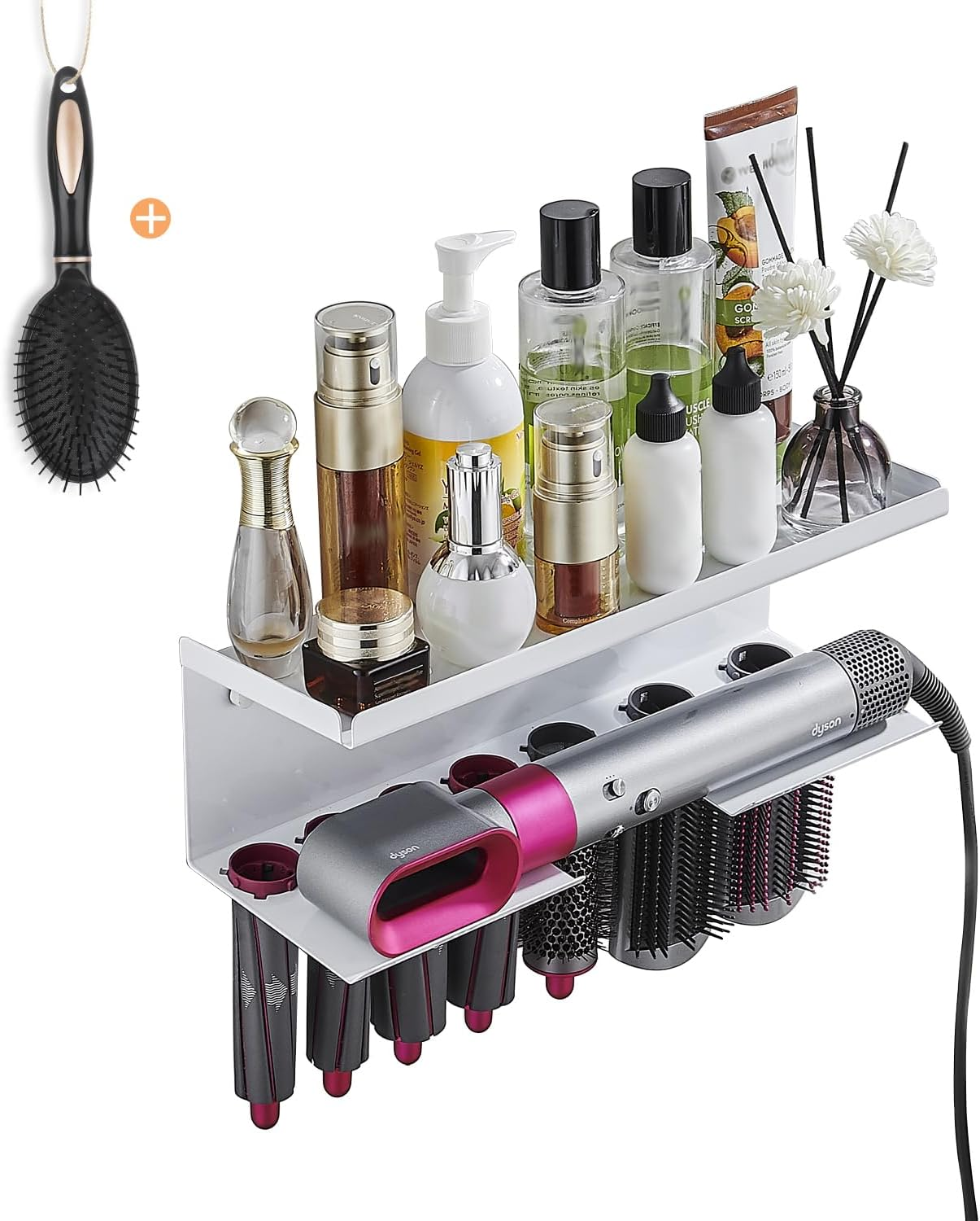 Yimerlen Straightener Holder Compatible with Dyson Airwrap Wall Mount Storage Rack for Curling Iron Attachments and Complete Styler (White-Sus304)
