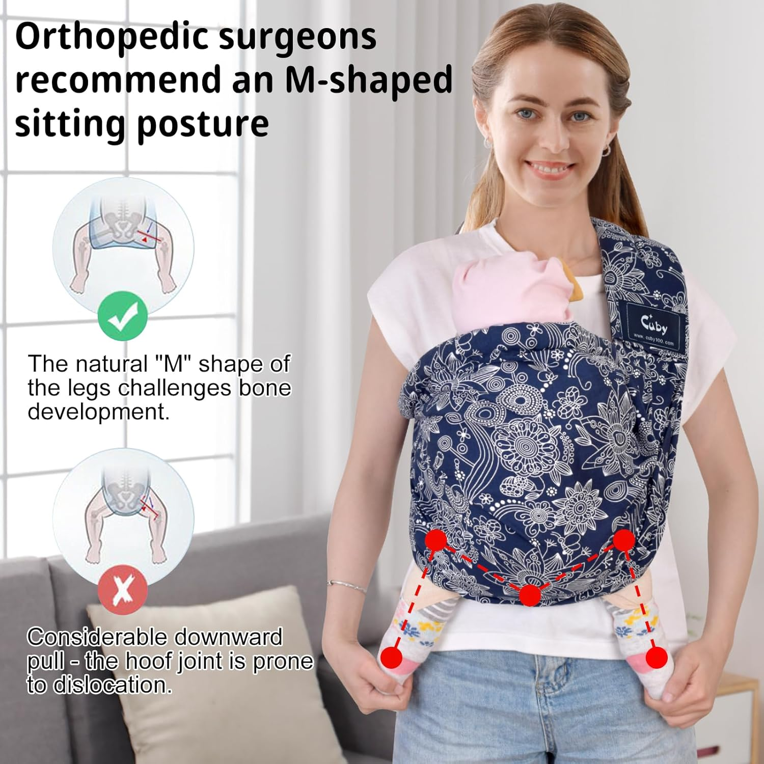 CUBY Baby Carrier Sling, Baby Essentials for Newborn Natural Cotton Adjustable Baby Carriers from Newborn Comfortable Easy Wearing Nursing for Infant Toddler Wrap Sling for Newborn (Blue Celadon) - Blue Celadon image number 3