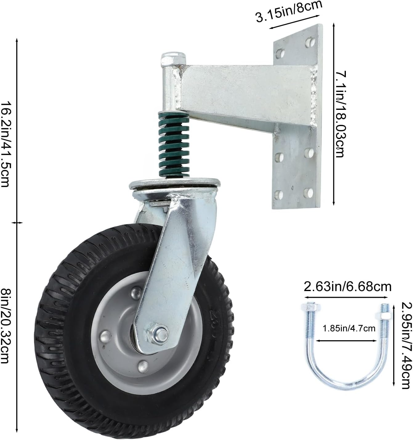 Gate Wheel, 8 Inch Heavy Duty Gate Caster Wheels with Hardware, Gate Support Wheel for Tube Gates, Metal Gates, Wooden Gates, Fence Gates, Swing Gates, 600Lbs Load Capacity (Grey)