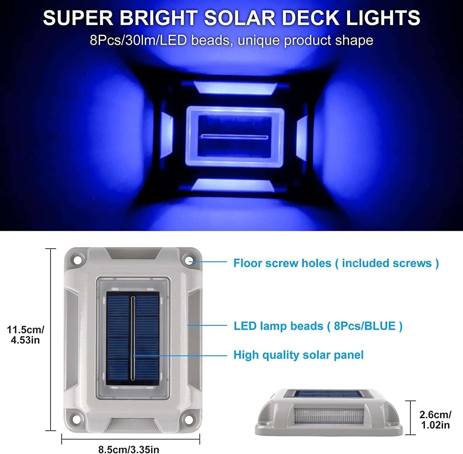 T-Sun Solar Powered Driveway Lights, Set of 8, Blue Light Color, Outdoor LED Aluminum Dock Lights Road Markers Step Lights for Sidewalk Garden Pathway - Green image number 3