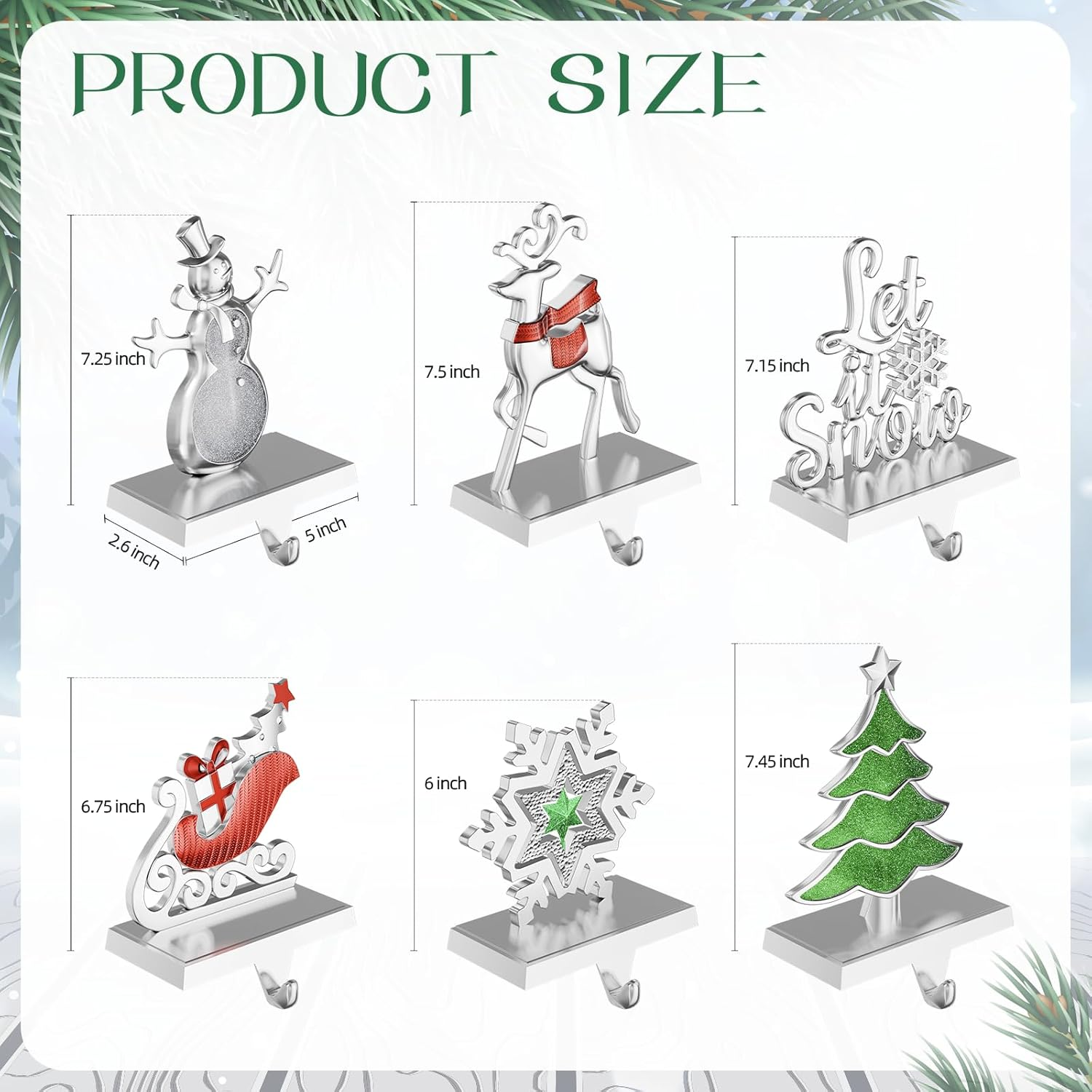 Christmas Stocking Holders for Mantle Weighted Metal Stocking Hangers Hooks for Fireplace Christmas Decorations (Set of 4) image number 1