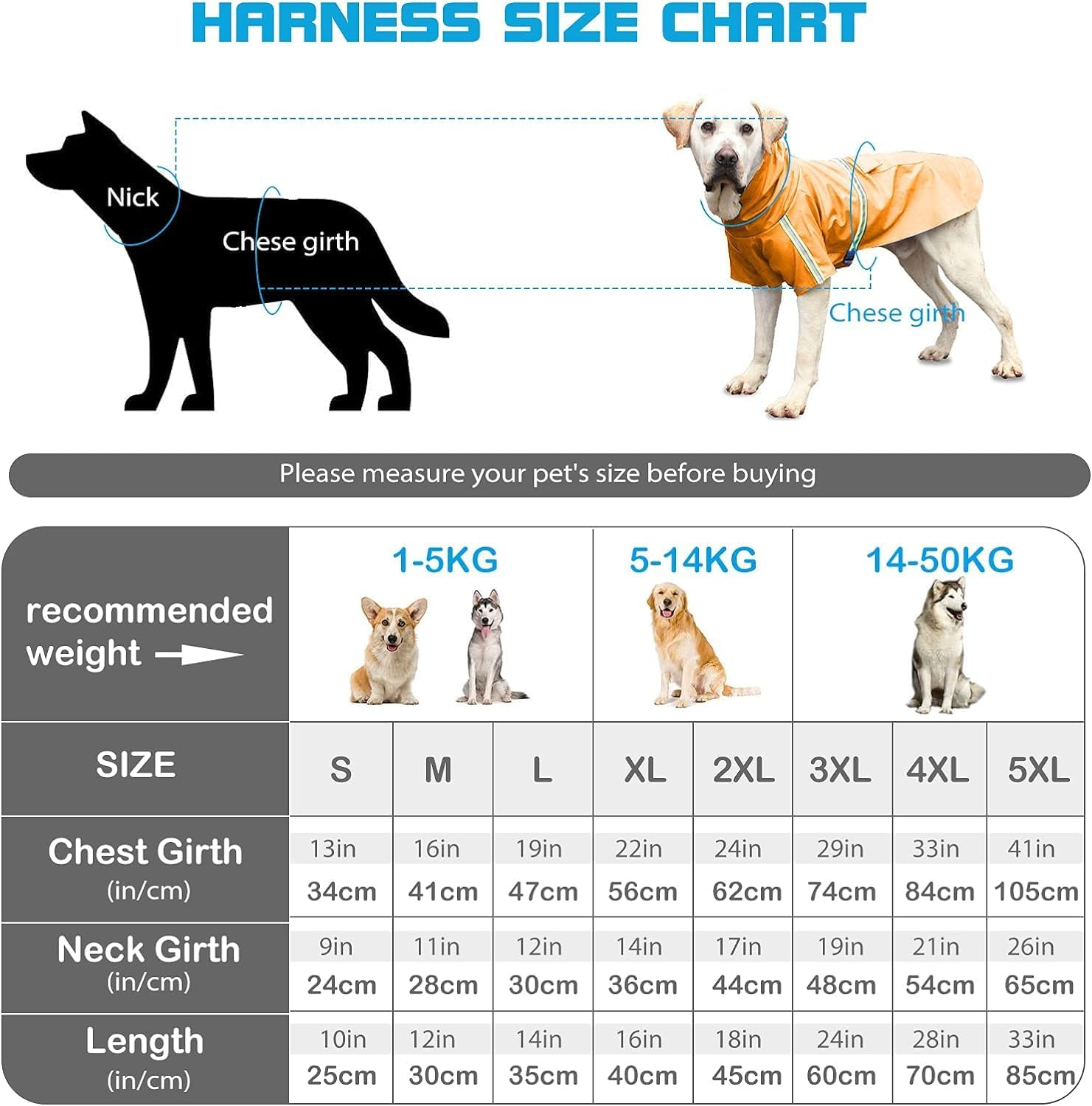 Dog Raincoat, Waterproof Hooded Dog Coat with Reflectors for Dry, Safe Walks (Orange, 4XL) image number 1