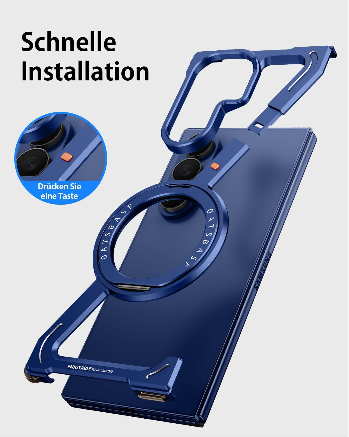 Z Shape for Samsung Galaxy Z Fold 7 Case, Frameless Aluminium Thin Mobile Phone Case with 360&deg; Rotating Magnetic Stand, Metal Shockproof Protective Case for Samsung Z Fold 7 Case (Blue Shadow)