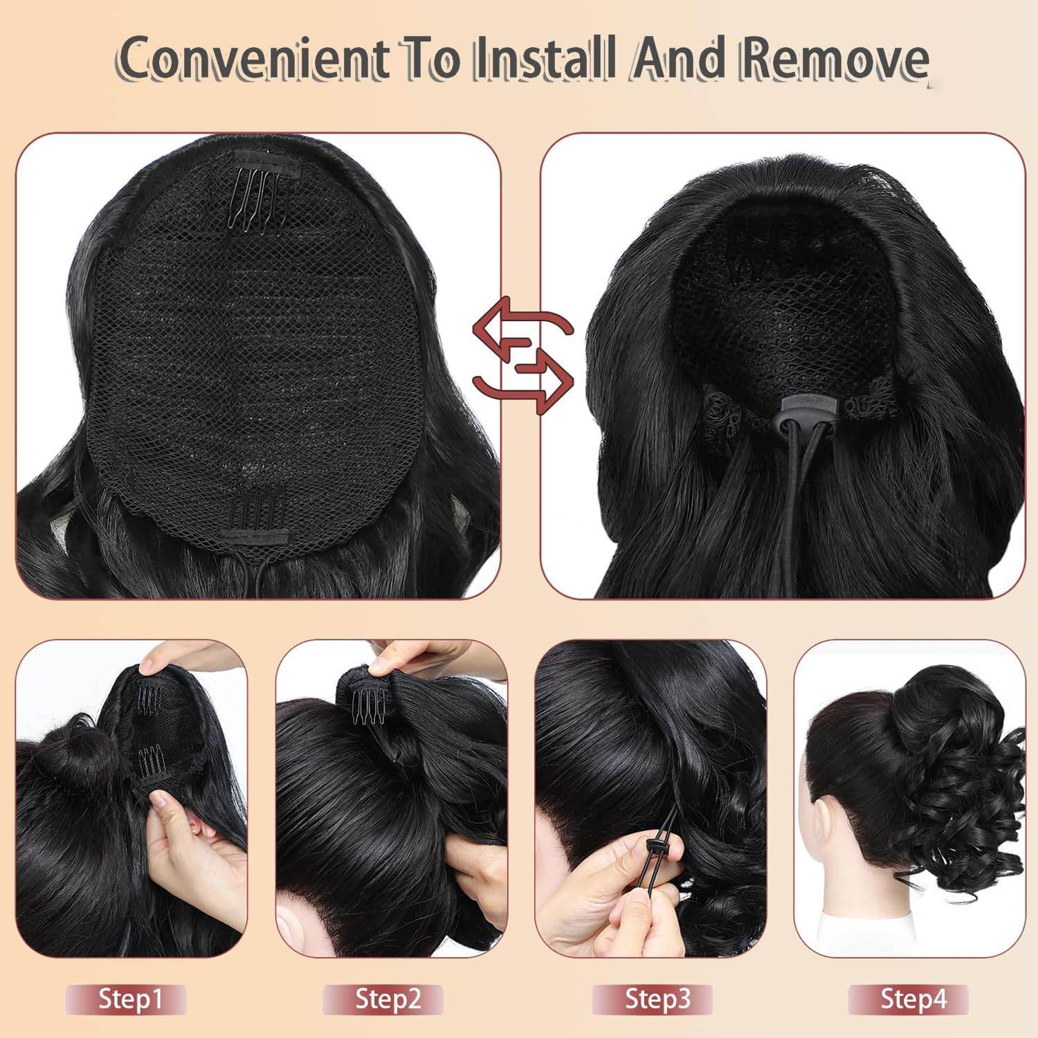 PORSMEER Ponytail Hairpiece with Drawstring, Short Wavy Braid Extension Hair Extensions, Synthetic Wavy Hair Extensions, Clip-In Ponytail, Silver-Grey for Women, 26 Cm