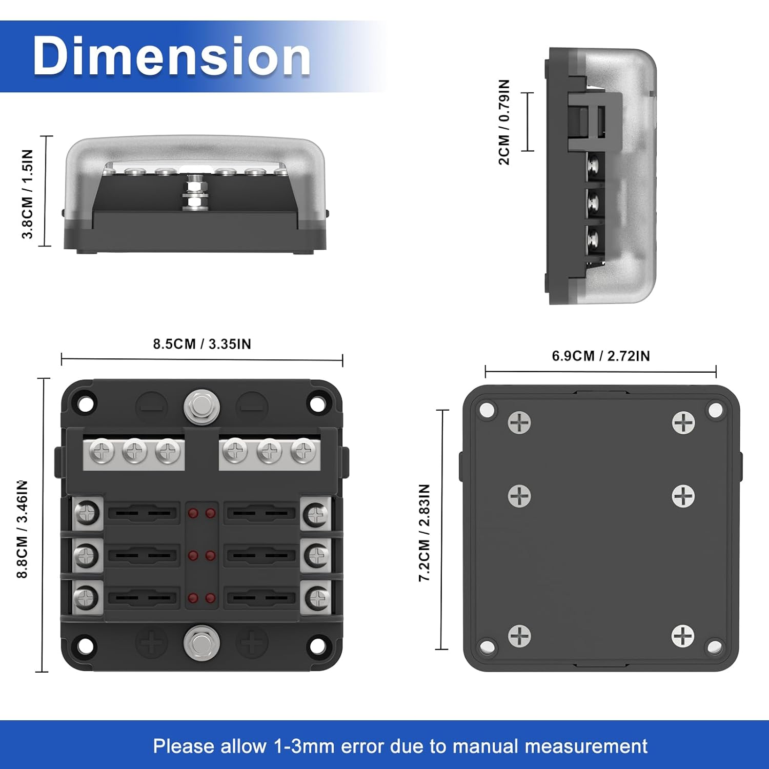 Uckasayfy 6 Way Fuse Box 12V/24V DC ATC/ATO Fuse Block with 16 Pcs Fuses LED Indicator Negative Bus for Automotive, Car, Boat, RV, Truck, Marine image number 4