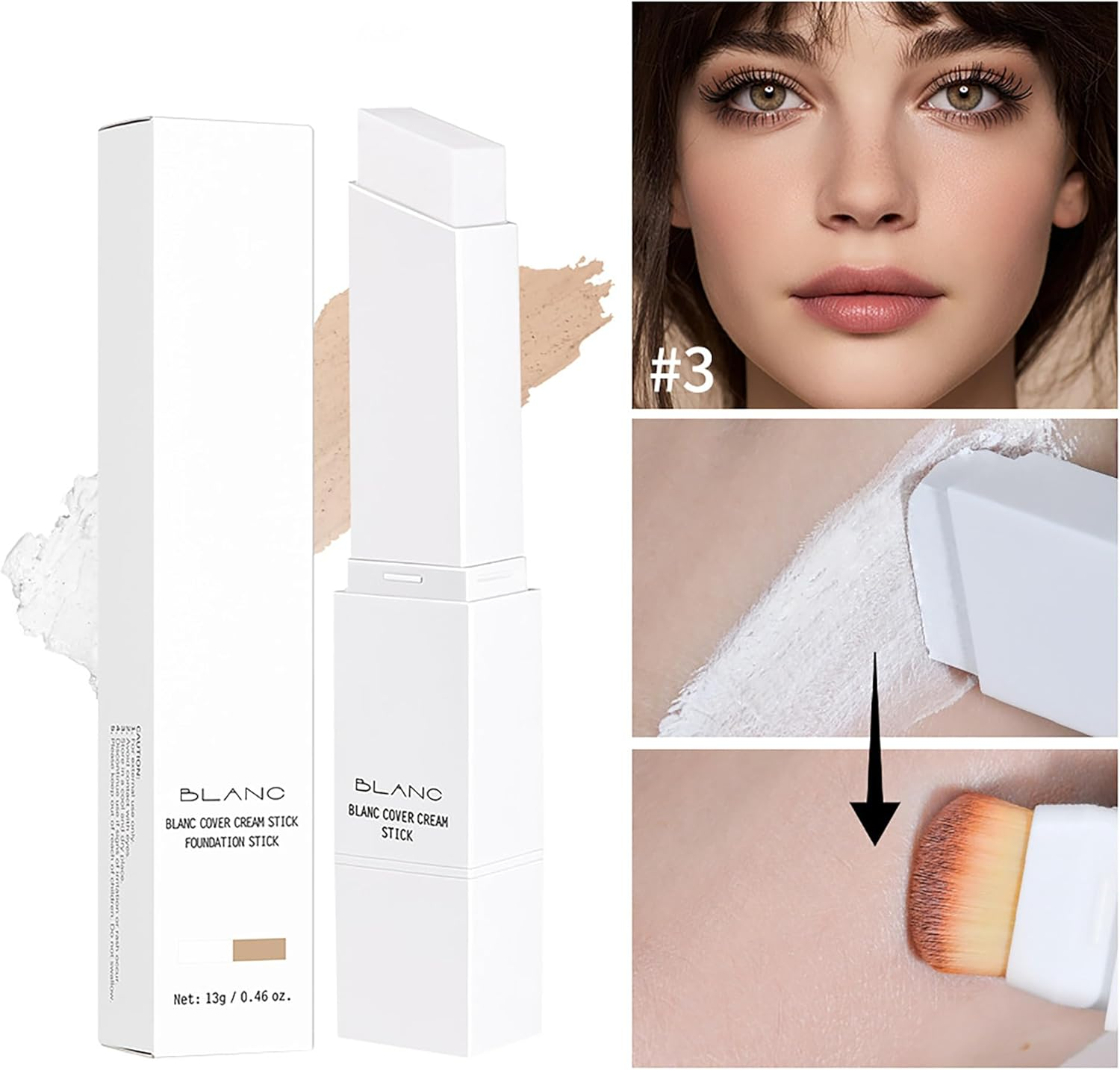 Blanc Cover Cream Stick V White - Korean Color Changing Foundation Stick with Brush Head,Double-Head Design,Medium to Full Buildable Coverage,Moisturizing & Waterproof for All Skin Types(#4 MEDIUM) image number 5