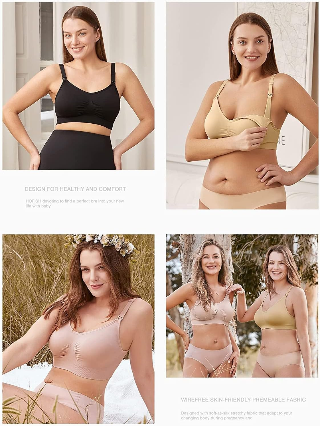 HOFISH Pregnant Seamless Nursing Bra with Pads Cami Tank Top with Clasp in Front for Easy Breastfeeding with Pads Shelf-Bra Top