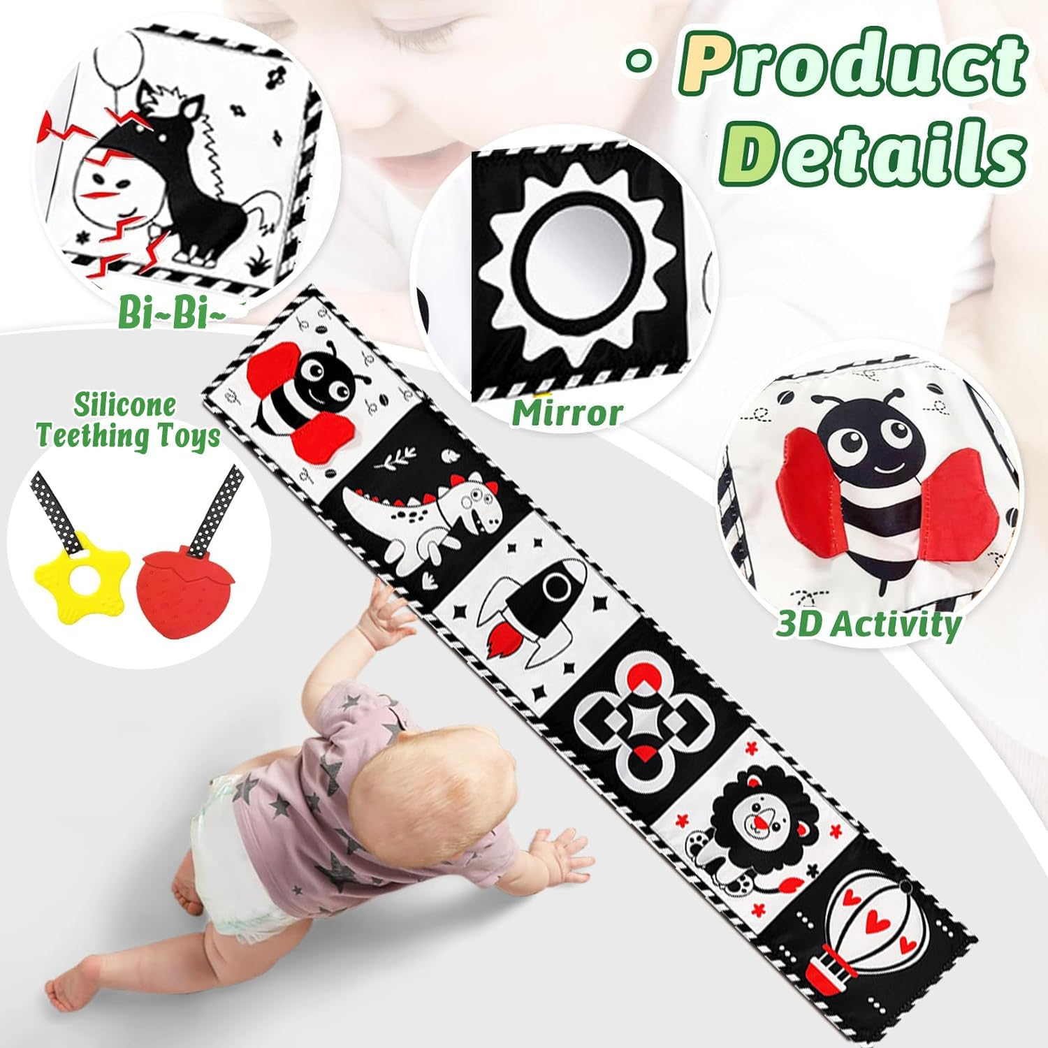 Black and White High Contrast Baby Toys 0-6 6-12 Months Soft Book for Newborn Brain Development Tummy Time Toys Infant Sensory Crinkle Toys 0-3 3-6 Month Montessori Learning Activities for Babies image number 1