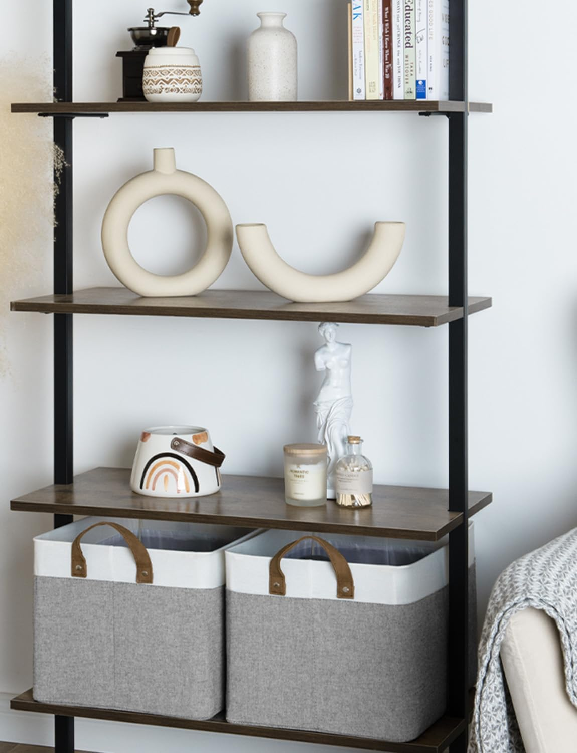 Storageworks Storage Bins, Shelves Baskets for Organizing, Large Fabric Closet Organizers with Handles, Metal Frame, Gray and White, 2-Pack image number 2