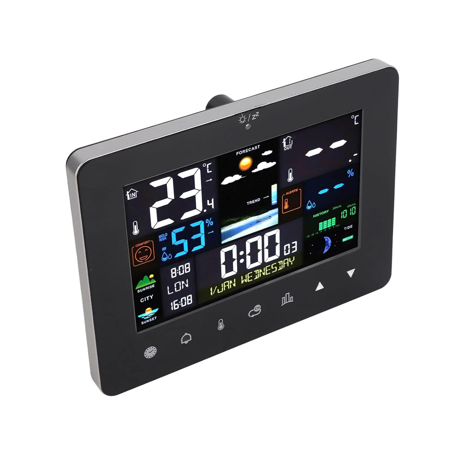 Tbest Weather Stations, Color Screen Touch Weather Clock 3362G Sensor Temperature and Humidity Meter Forecast Clock USB Large Screen Station Other Household Appliances image number 6