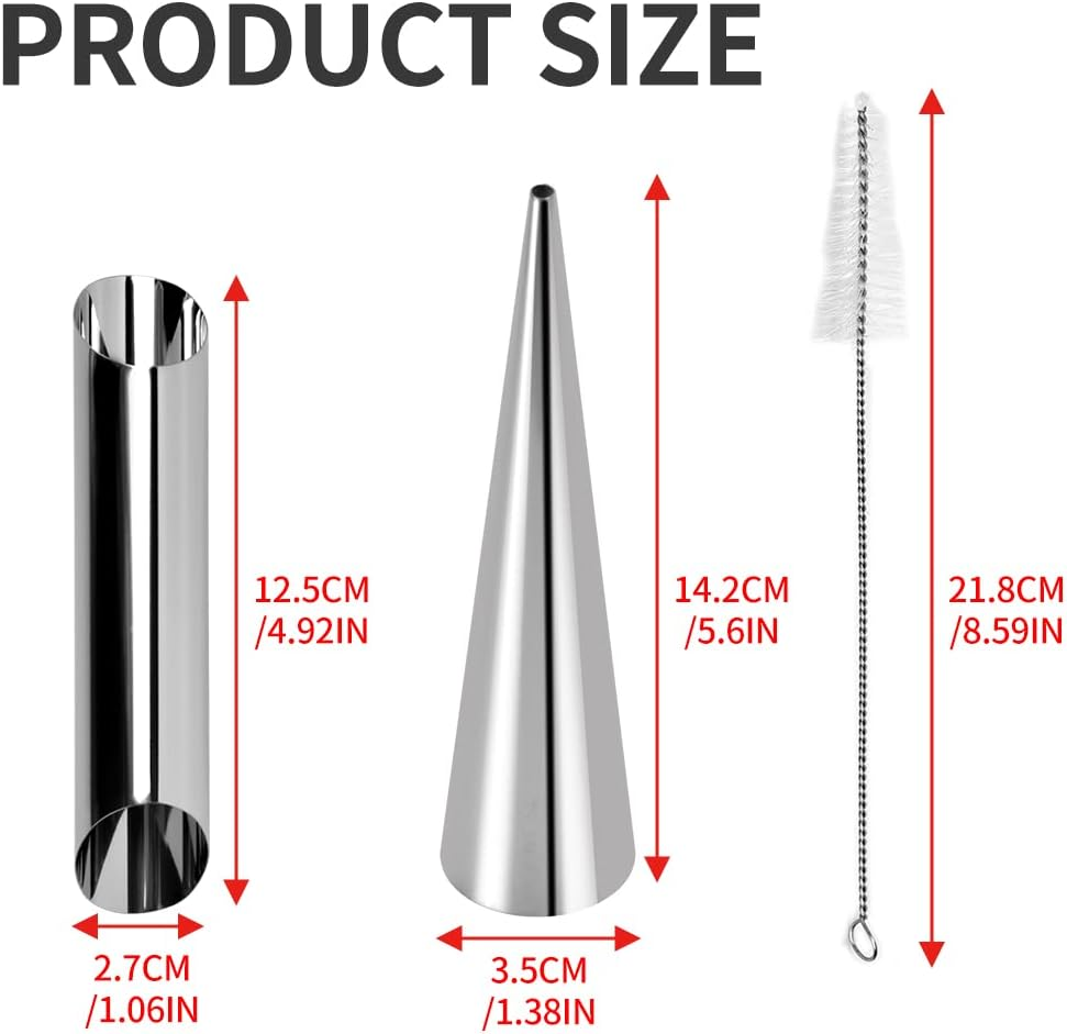 Guowall Stainless Steel Cream Horn Mold, 21Pcs Cannoli Forms Tubes Roll Kits with Cleaning Brush, 10Pcs Cone Shaped and 10Pcs Tubular Shaped Baking Molds for DIY Baking image number 1