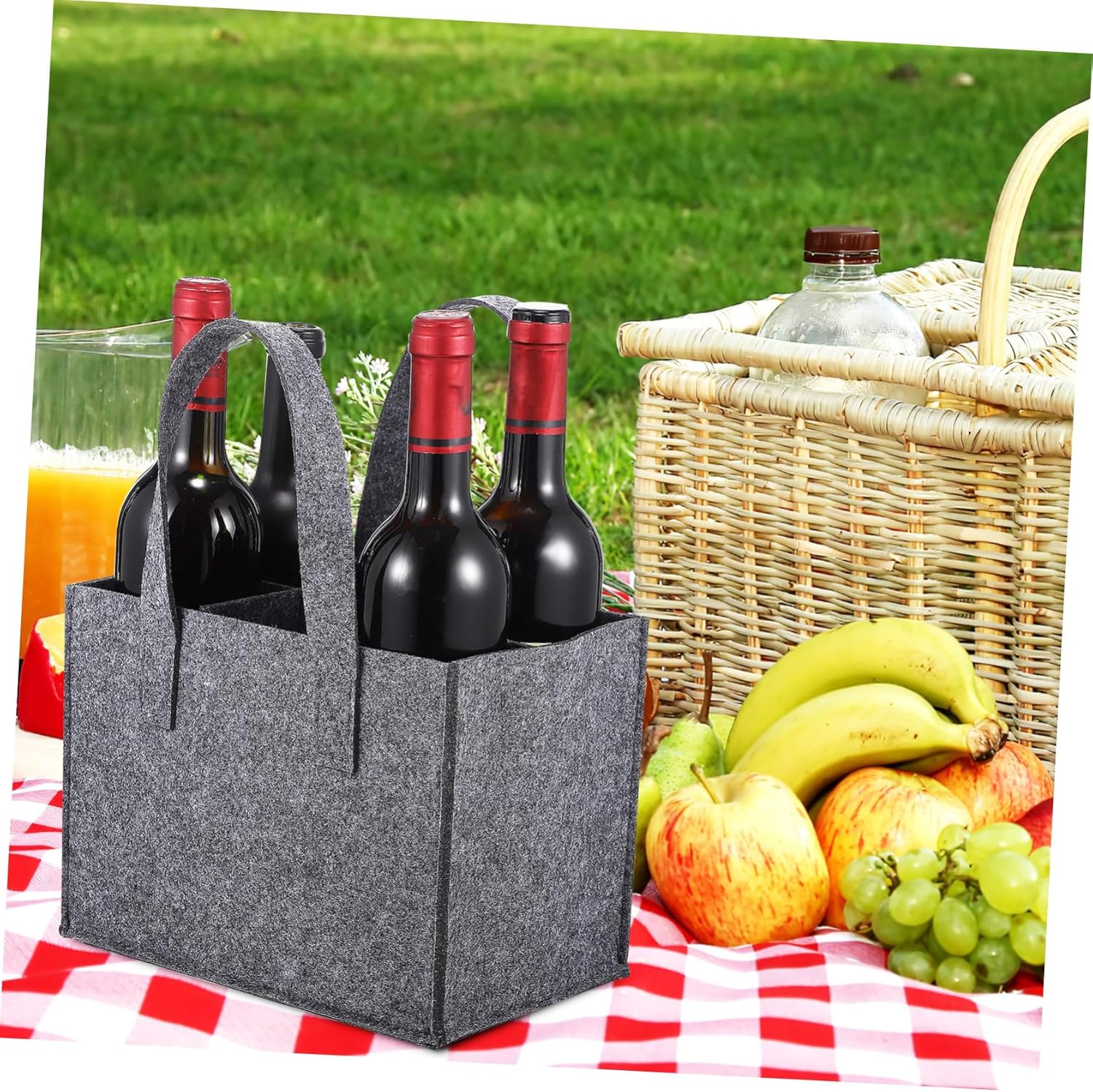 CHILDWEET 4Pcs Thick Felt Carrier Bag with Handle Portable Wine Handbag Tote for Travel Camping Picnic Reusable Storage and in Medium Gray