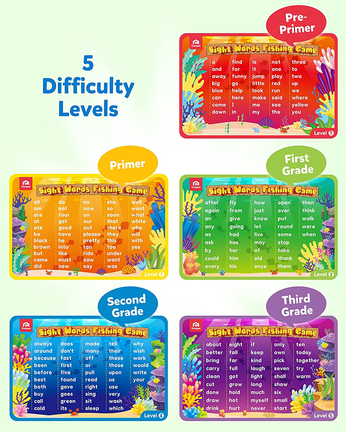 Coogam Wooden Magnetic Fishing Sight Words Game Learning Dolch Word Flashcards Montessori Educational Toy for Preschool 3 4 5 Year Old Kids image number 2