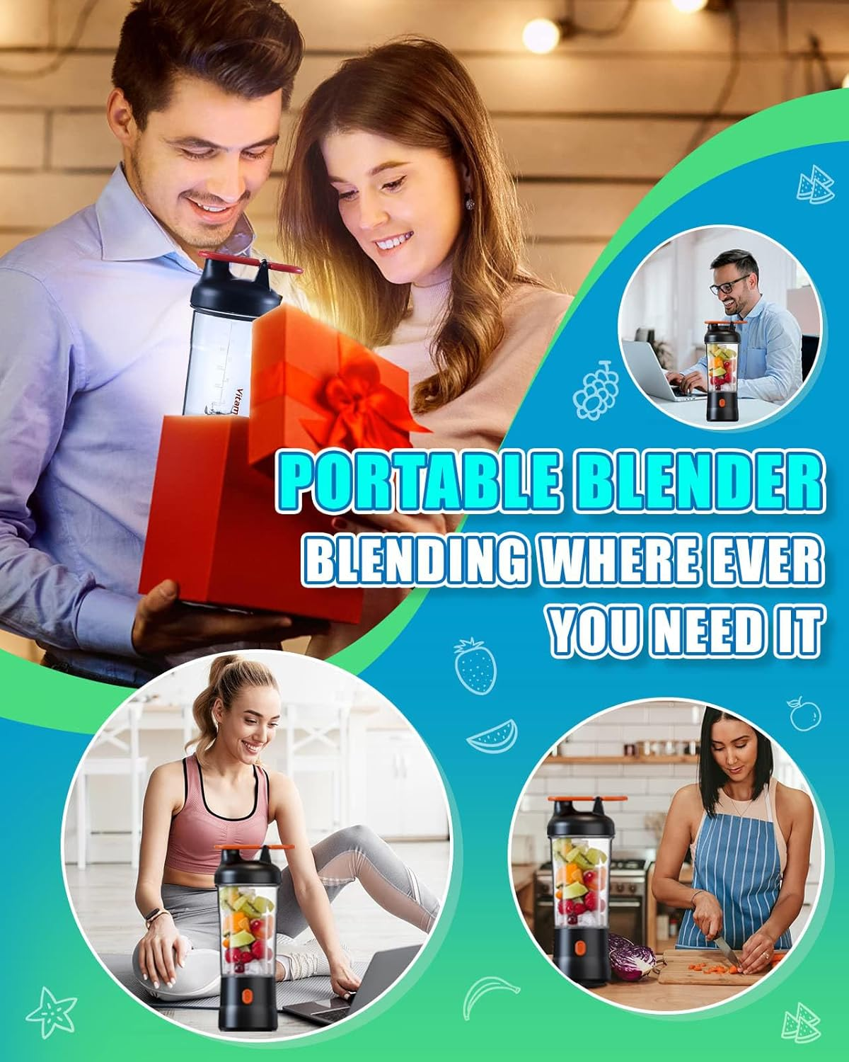 Portable Blender for Juicer and Shakes and Smoothies, 750Ml USB-C Rechargeable - Mini Small Blender Cup for Kitchen, Office, Gym (Black) - White image number 2