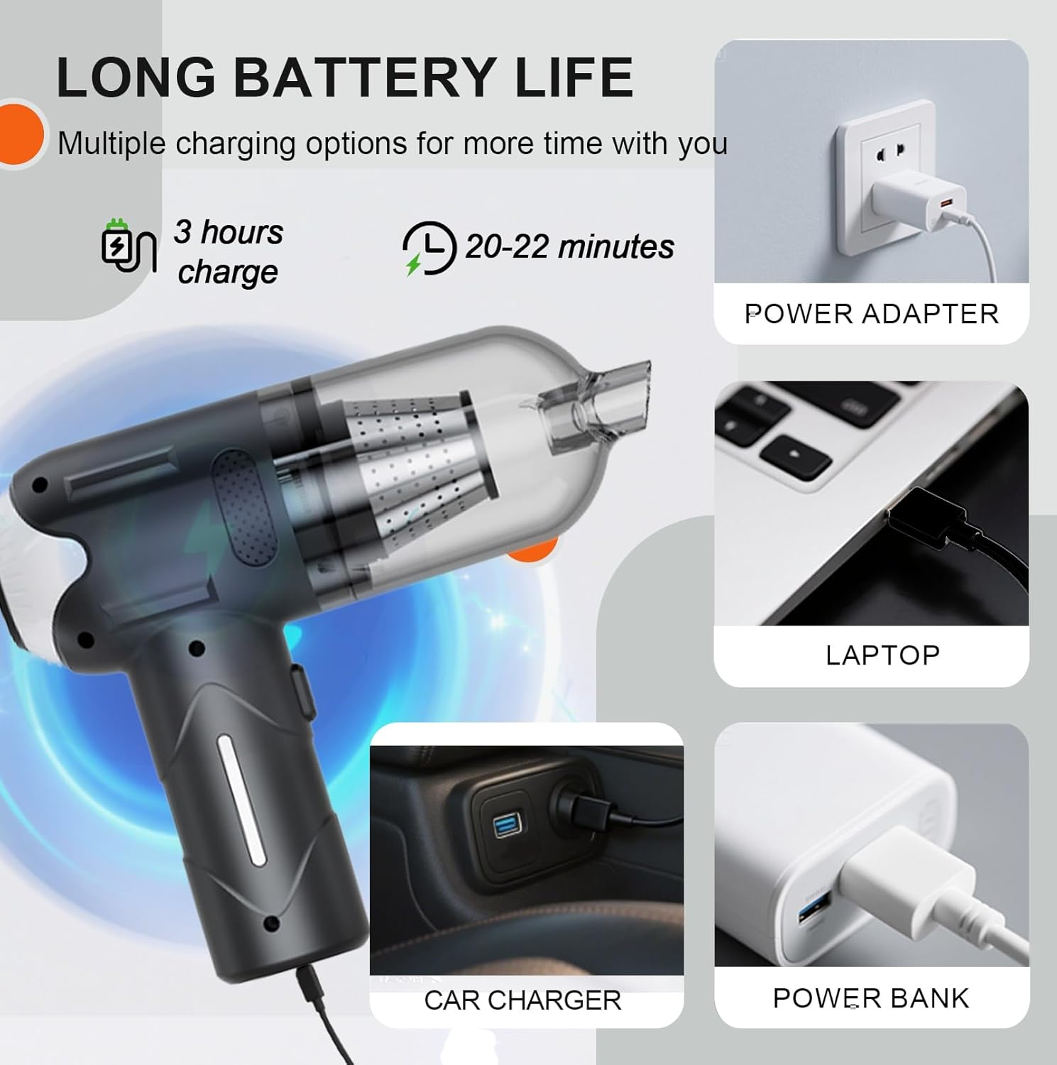 Paws2U Car Vacuum Cleaner, Powerful Handheld Vacuum Cordless, Rechargeable Portable Lightweight Mini Vacuum Cleaner Compressed Air Duster Air Blower for Car Home Pet Hair Deep Cleaning image number 1