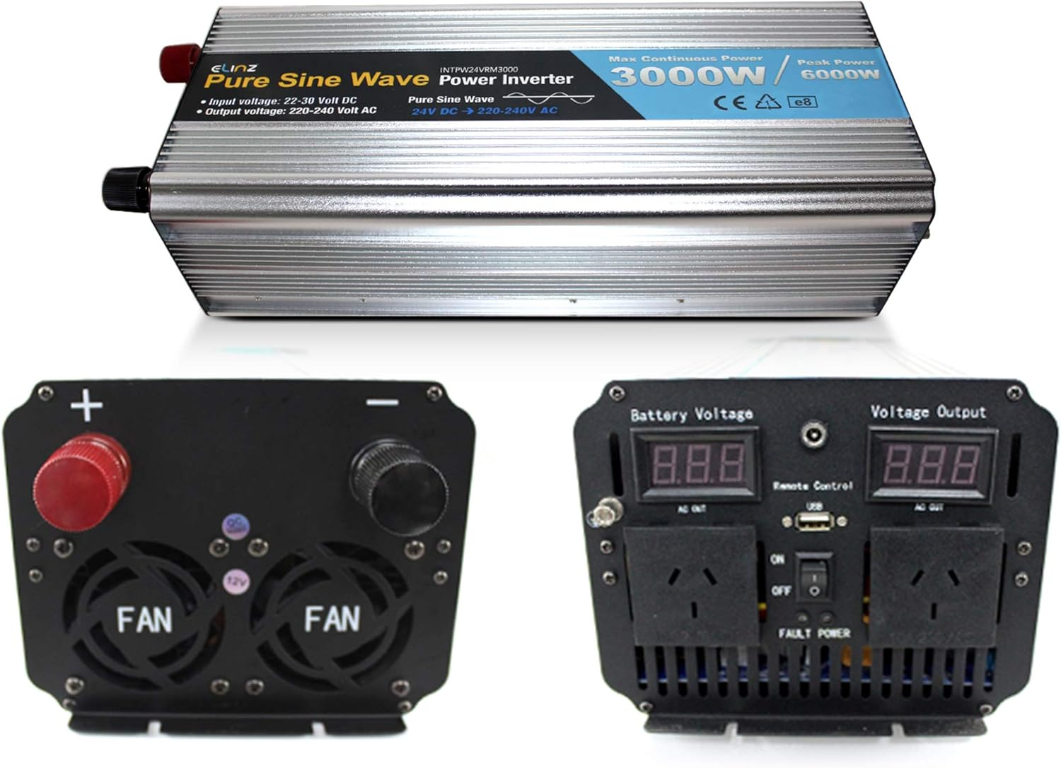 3000W/6000W Inverter 24V to 240V Pure Sine Wave Power Elinz Low High Voltage Input Short Circuit Output Overload Protection AUS Plug Car Caravan Ute SUV Truck Trailer Bus Remote Control 2Yr Warranty image number 3