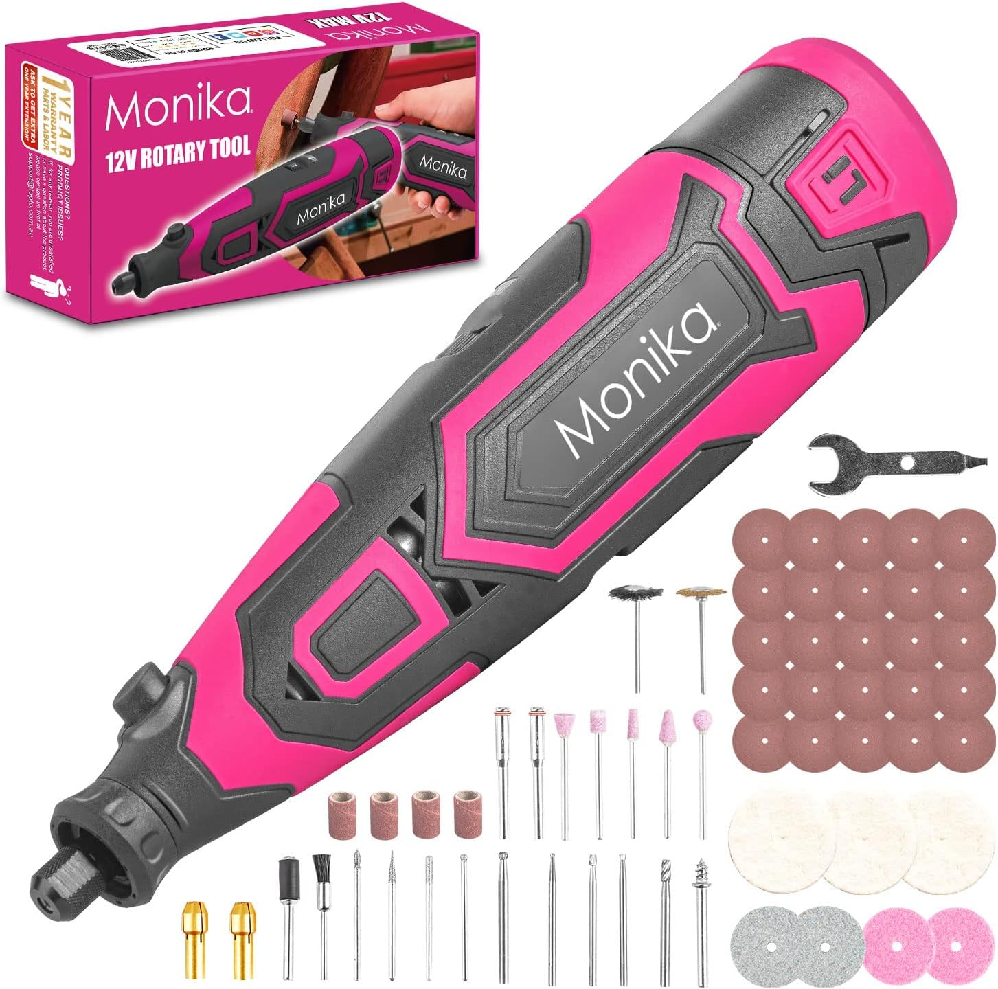 Monika 12V Cordless Rotary Tool Pink Variable Speed Electric Engraver Grinder Multi Accessories Speed 5000-25000Rpm Electric Drill Set for Cutting Sanding Engraving Polishing W/Charger image number 4