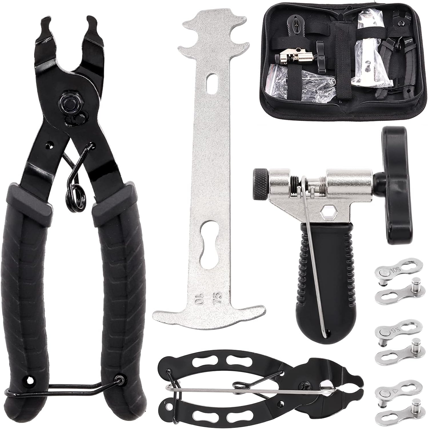Swpeet 11Pcs Bike Chain Repair Tool Assortment Kit, Including Bike Chain Plier, Bicycle Chain Master Link Pliers, Wear Indicator Chain Checker, Chain Breaker Splitter Tool and Missing Link Connector image number 6