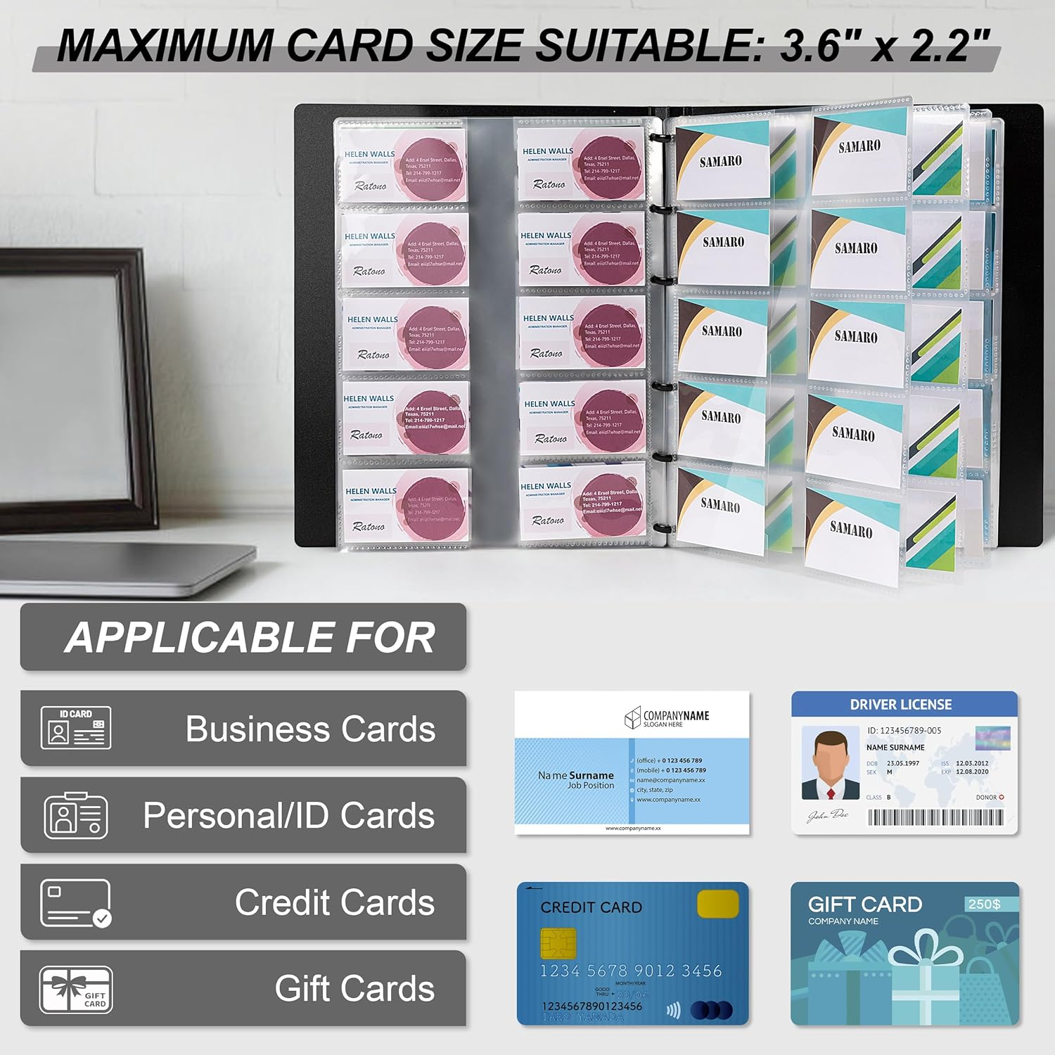 Mylifeunit Business Card Holder, Business Card Holder, 600 Business Card Capacity, Credit Card Book, File Storage (Gray) - Grey image number 2